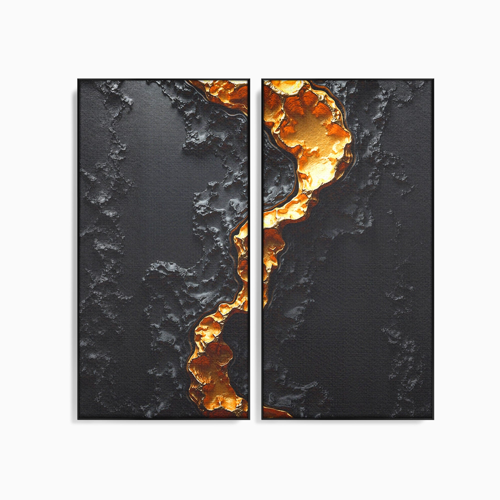 Set 2 Tablouri Canvas Premium LuxCanva® C2-1331, Rau De Aur, Abstract, Textura, Modern, Birou, Eleganta, Culori Vibrante