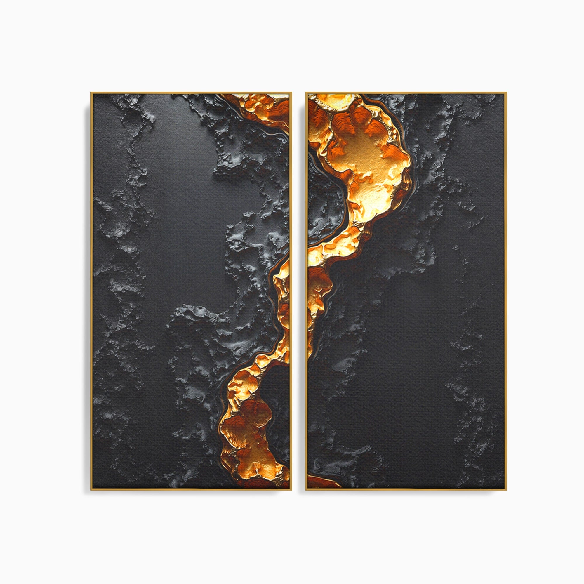 Set 2 Tablouri Canvas Premium LuxCanva® C2-1331, Rau De Aur, Abstract, Textura, Modern, Birou, Eleganta, Culori Vibrante