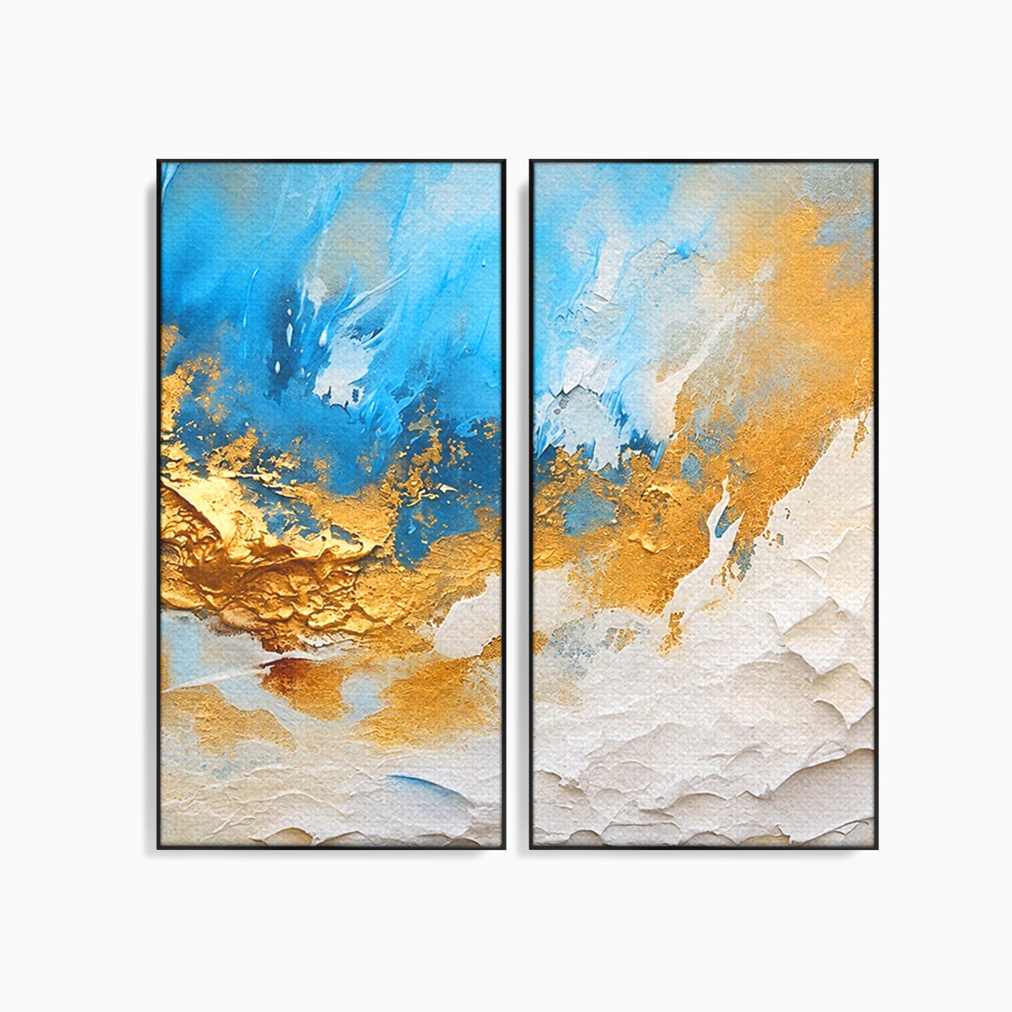 Set 2 Tablouri Canvas Premium LuxCanva® C2-1332, Abstractie Ceruleana, Abstractie, Textura, Modern, Birou, Living, Culori Vibrante