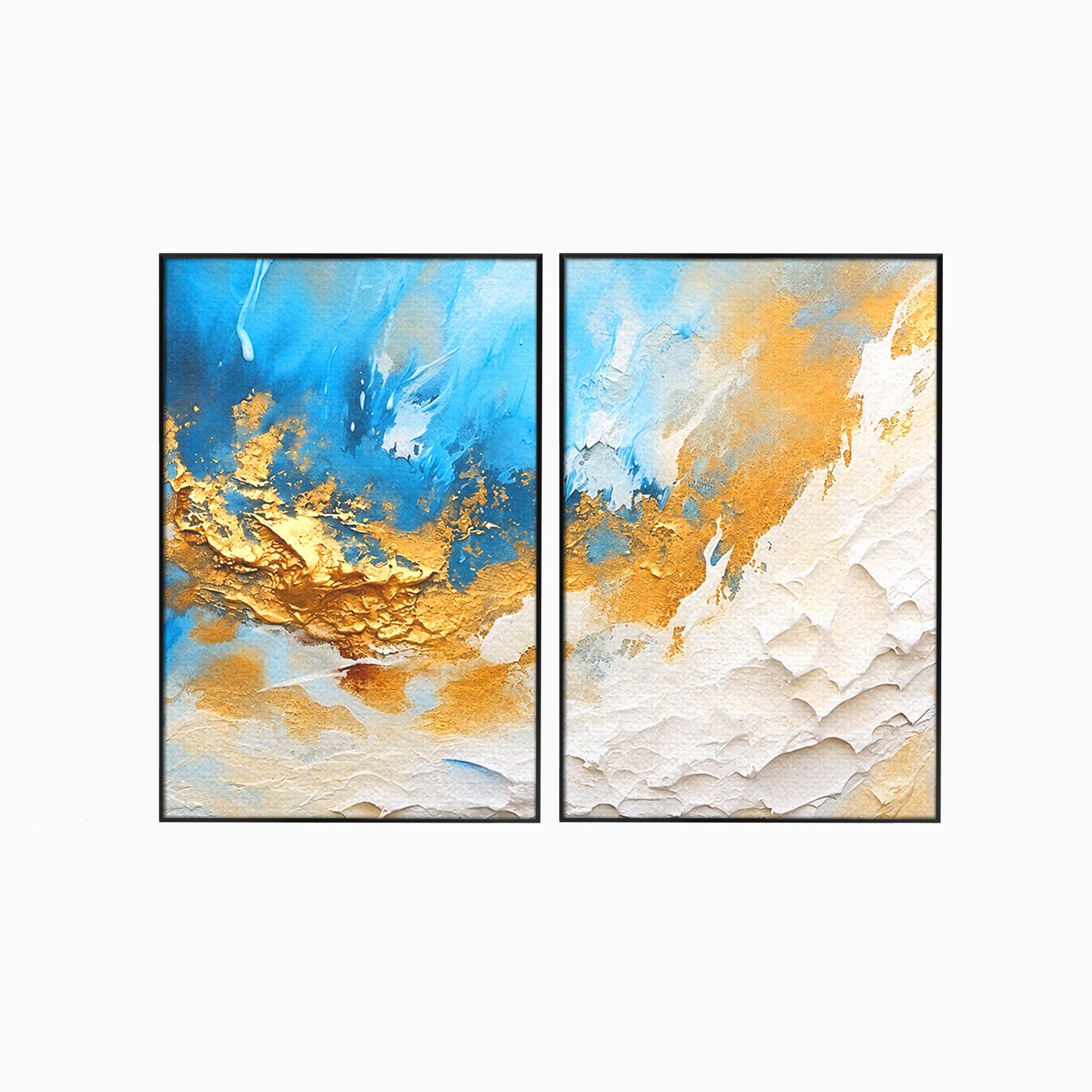 Set 2 Tablouri Canvas Premium LuxCanva® C2-1332, Abstractie Ceruleana, Abstractie, Textura, Modern, Birou, Living, Culori Vibrante