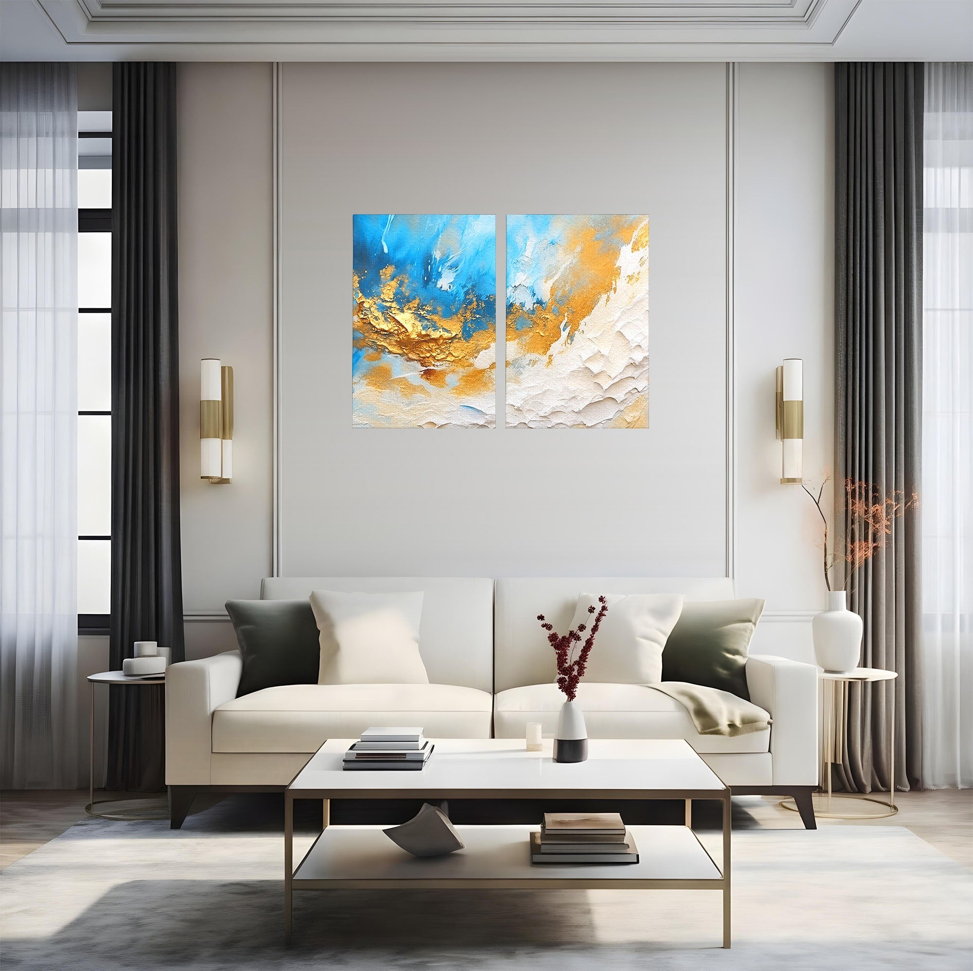 Set 2 Tablouri Canvas Premium LuxCanva® C2-1332, Abstractie Ceruleana, Abstractie, Textura, Modern, Birou, Living, Culori Vibrante
