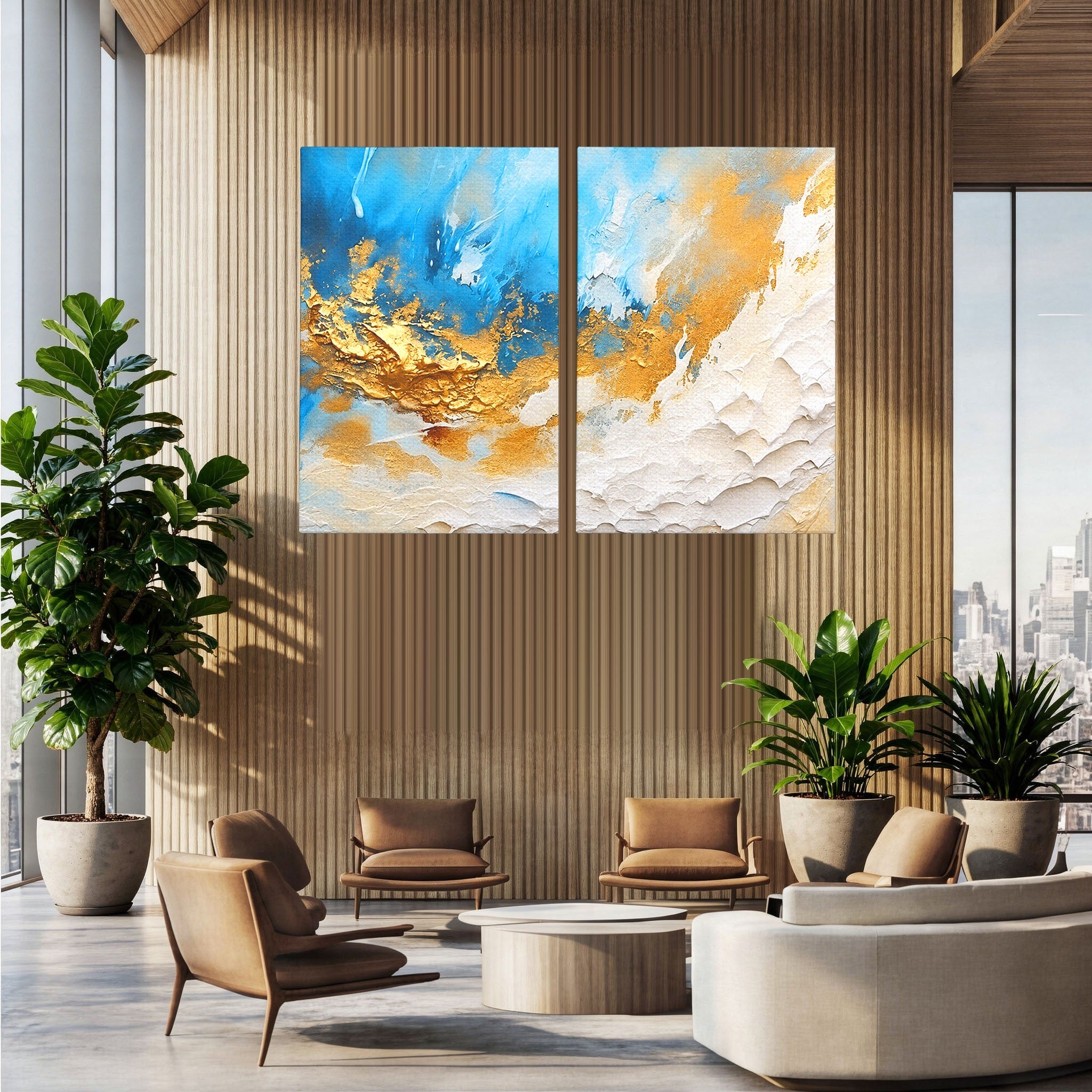Set 2 Tablouri Canvas Premium LuxCanva® C2-1332, Abstractie Ceruleana, Abstractie, Textura, Modern, Birou, Living, Culori Vibrante