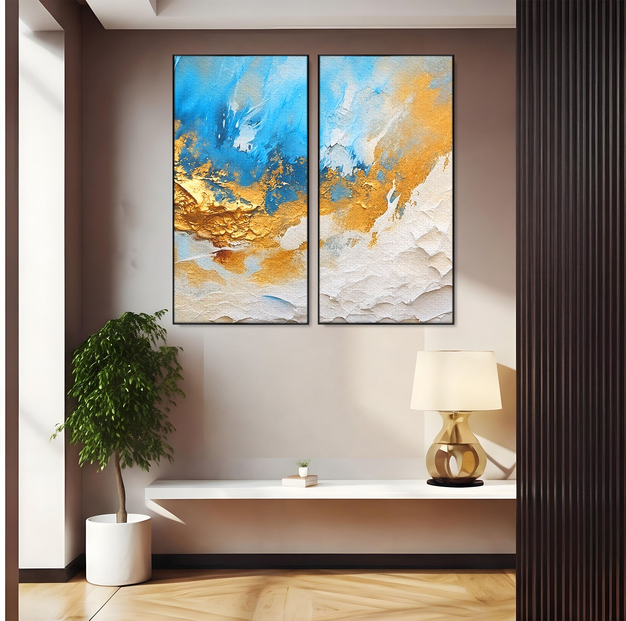 Set 2 Tablouri Canvas Premium LuxCanva® C2-1332, Abstractie Ceruleana, Abstractie, Textura, Modern, Birou, Living, Culori Vibrante