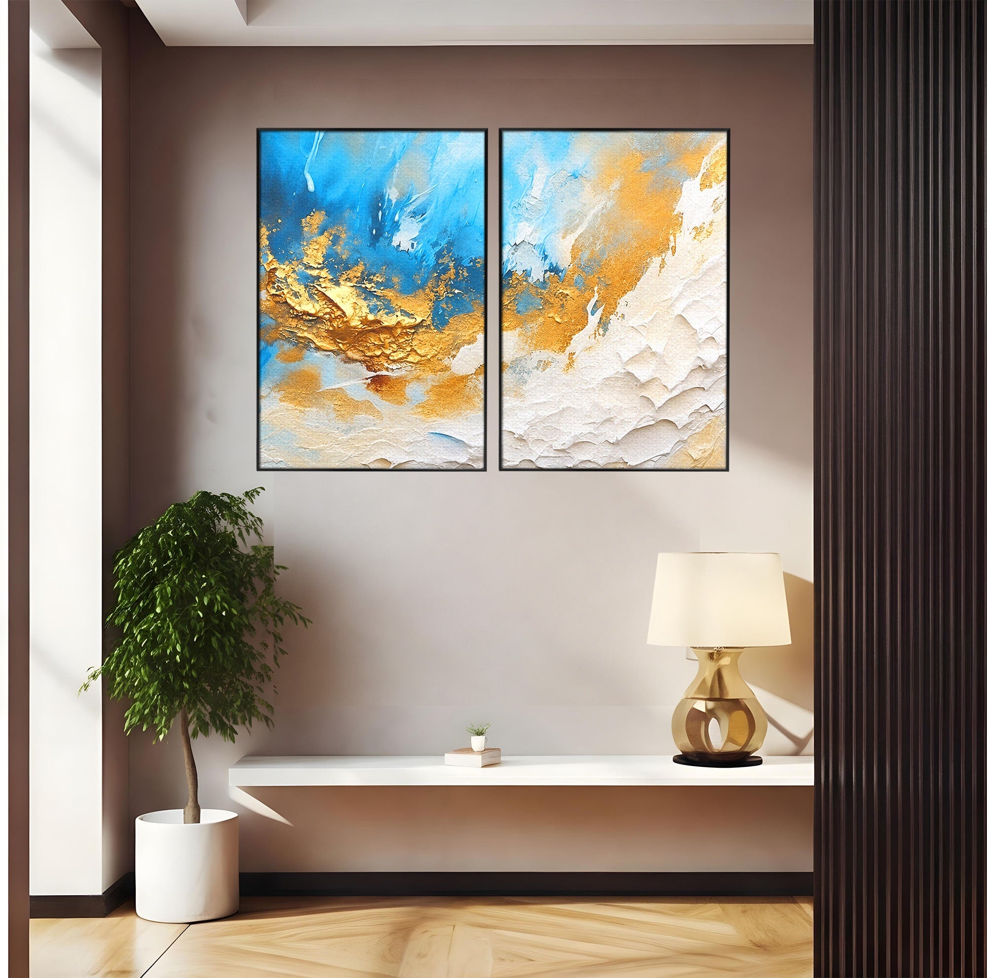 Set 2 Tablouri Canvas Premium LuxCanva® C2-1332, Abstractie Ceruleana, Abstractie, Textura, Modern, Birou, Living, Culori Vibrante