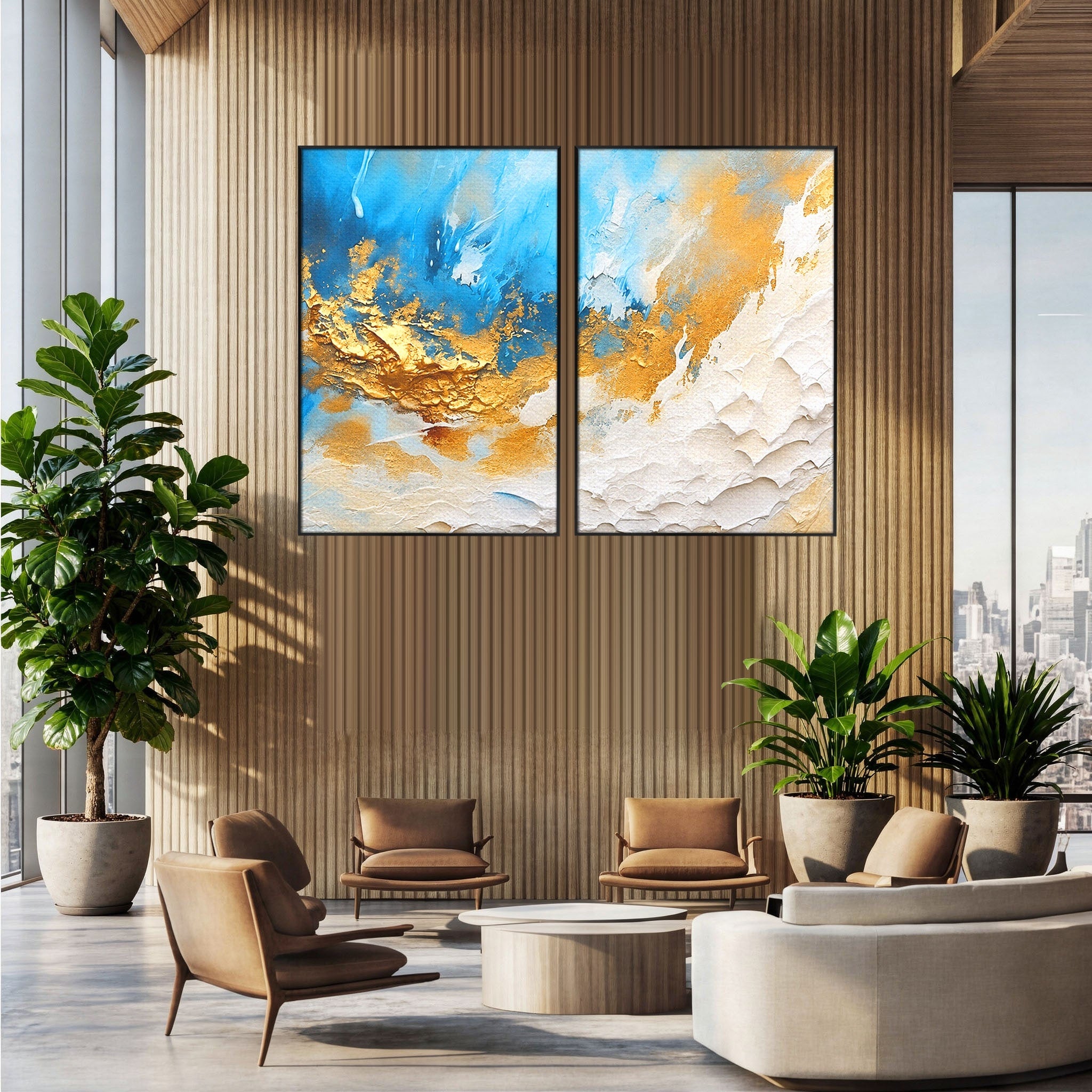 Set 2 Tablouri Canvas Premium LuxCanva® C2-1332, Abstractie Ceruleana, Abstractie, Textura, Modern, Birou, Living, Culori Vibrante