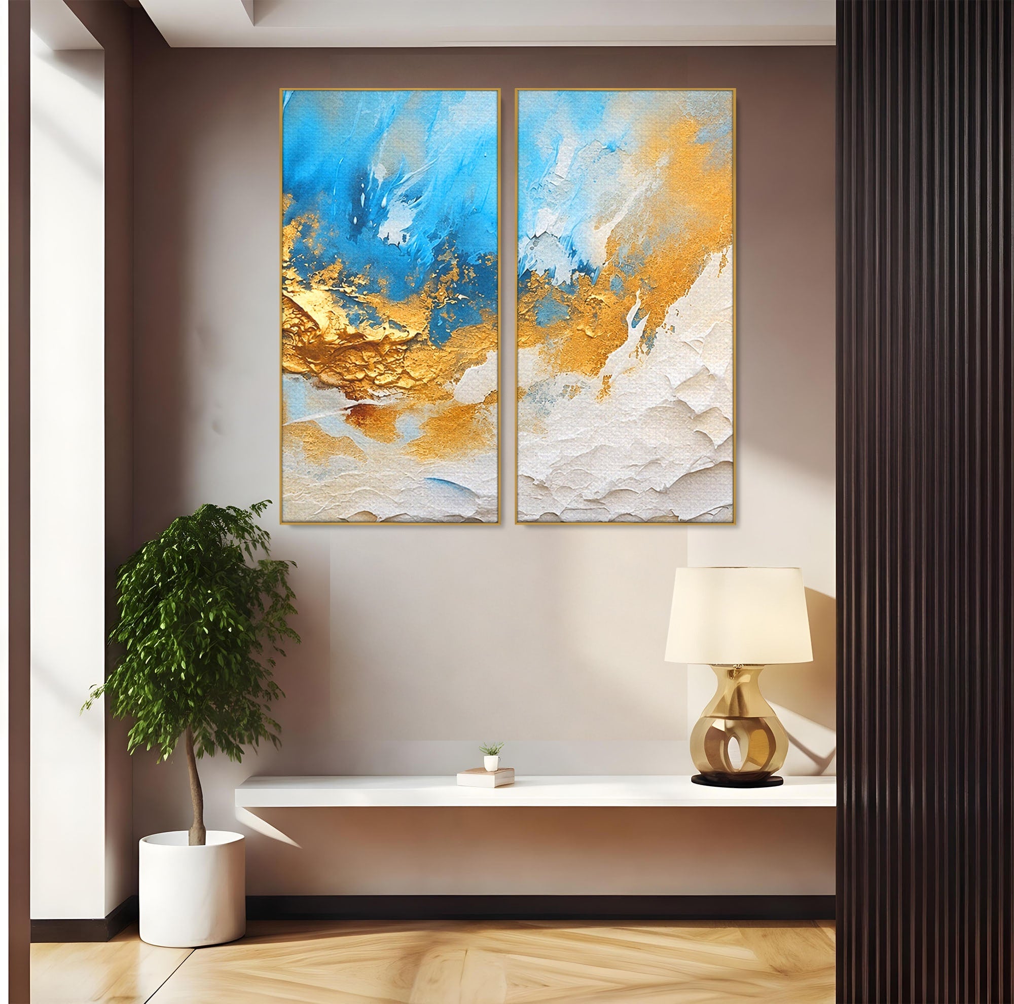 Set 2 Tablouri Canvas Premium LuxCanva® C2-1332, Abstractie Ceruleana, Abstractie, Textura, Modern, Birou, Living, Culori Vibrante