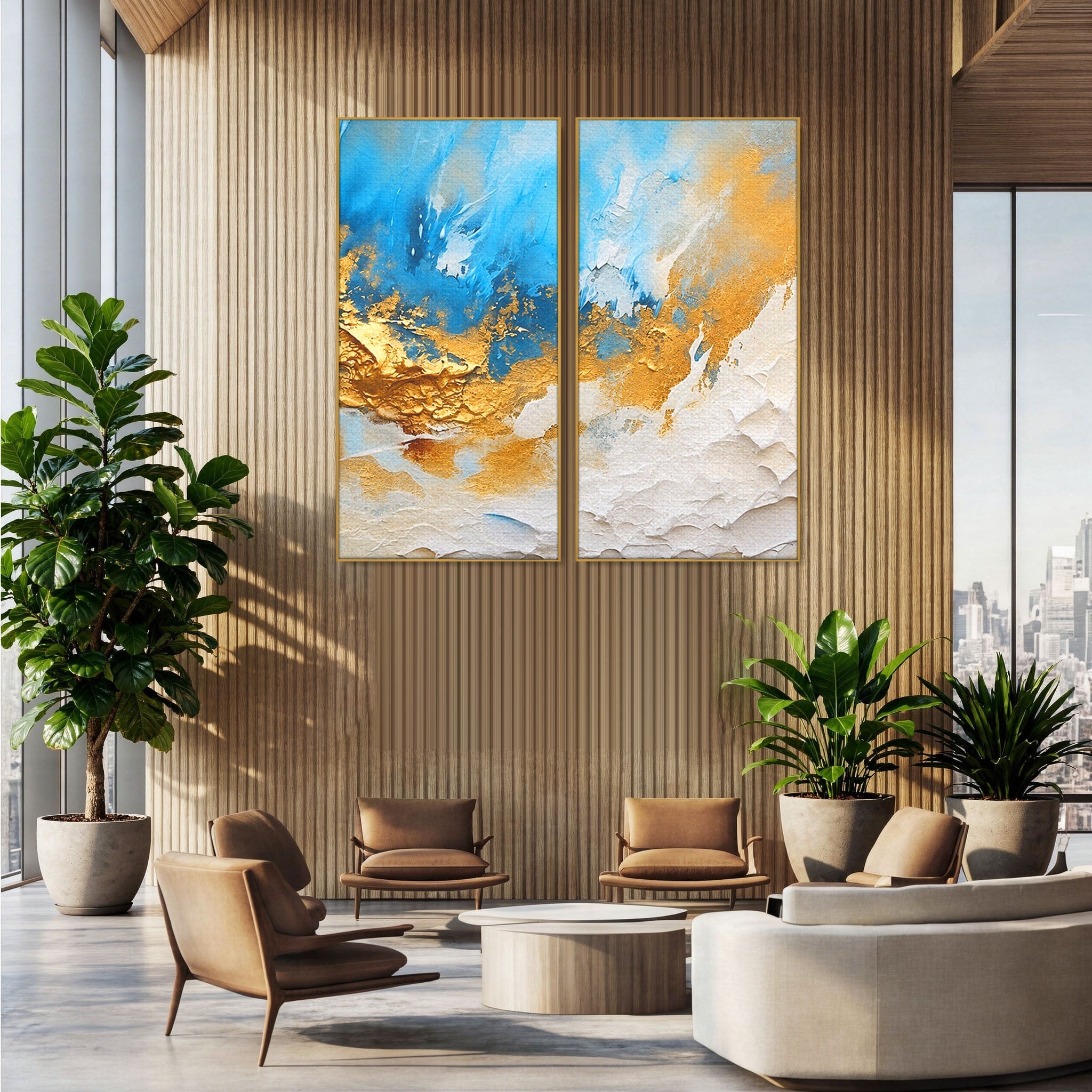 Set 2 Tablouri Canvas Premium LuxCanva® C2-1332, Abstractie Ceruleana, Abstractie, Textura, Modern, Birou, Living, Culori Vibrante