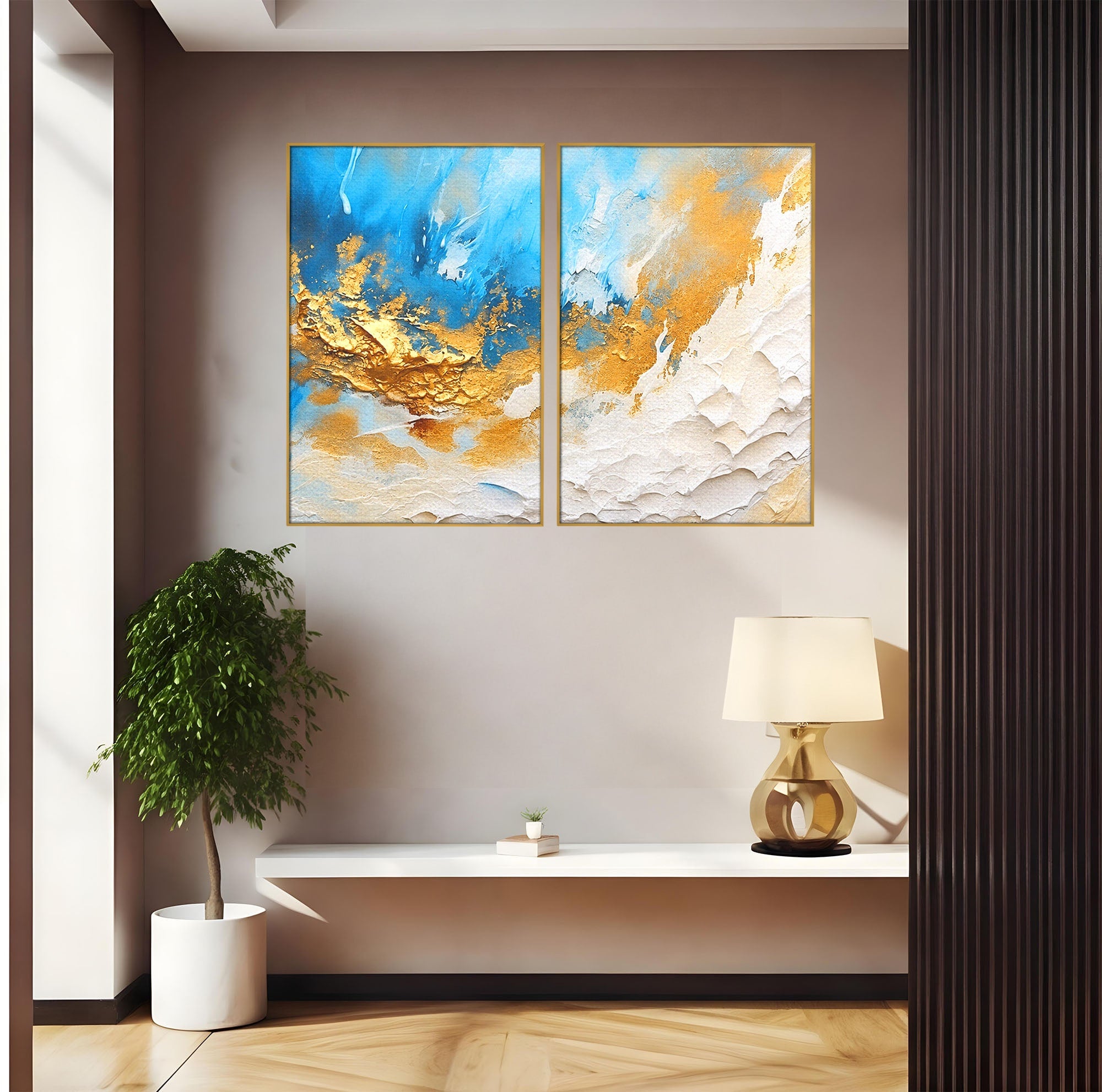 Set 2 Tablouri Canvas Premium LuxCanva® C2-1332, Abstractie Ceruleana, Abstractie, Textura, Modern, Birou, Living, Culori Vibrante