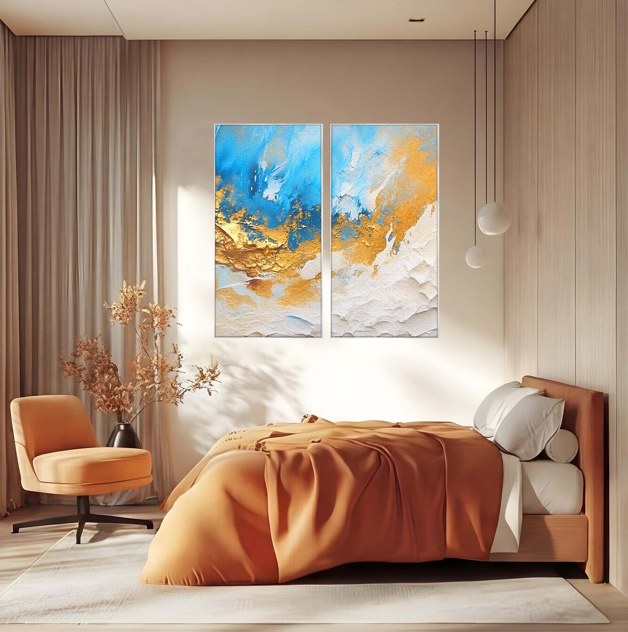 Set 2 Tablouri Canvas Premium LuxCanva® C2-1332, Abstractie Ceruleana, Abstractie, Textura, Modern, Birou, Living, Culori Vibrante