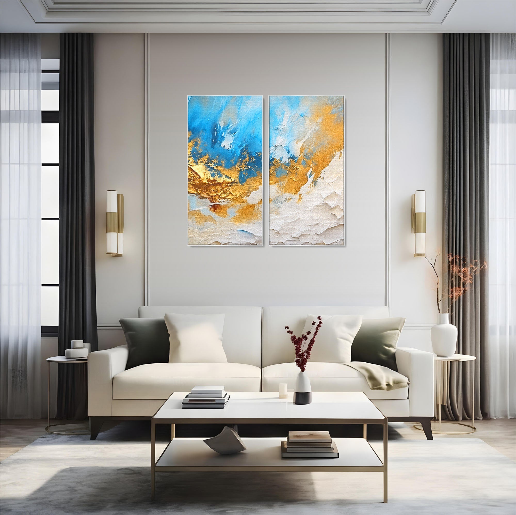 Set 2 Tablouri Canvas Premium LuxCanva® C2-1332, Abstractie Ceruleana, Abstractie, Textura, Modern, Birou, Living, Culori Vibrante