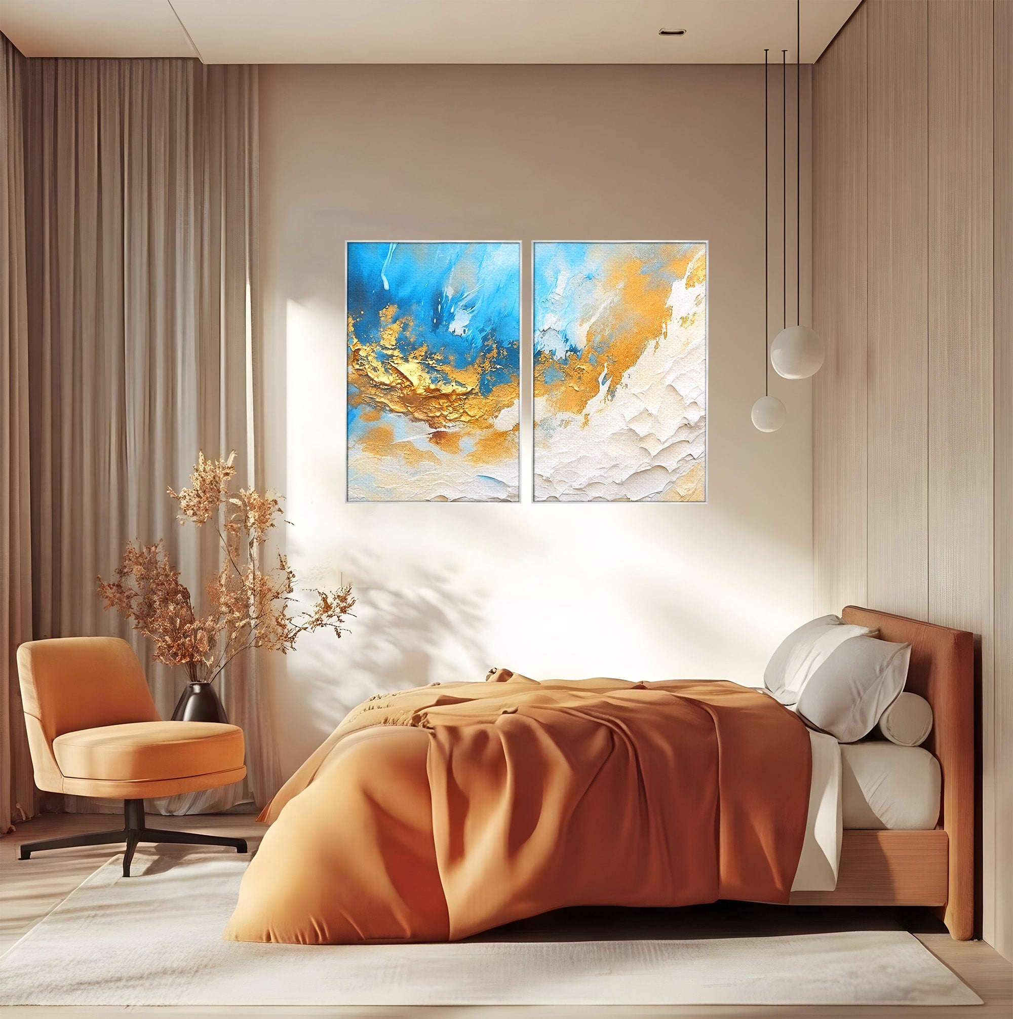 Set 2 Tablouri Canvas Premium LuxCanva® C2-1332, Abstractie Ceruleana, Abstractie, Textura, Modern, Birou, Living, Culori Vibrante