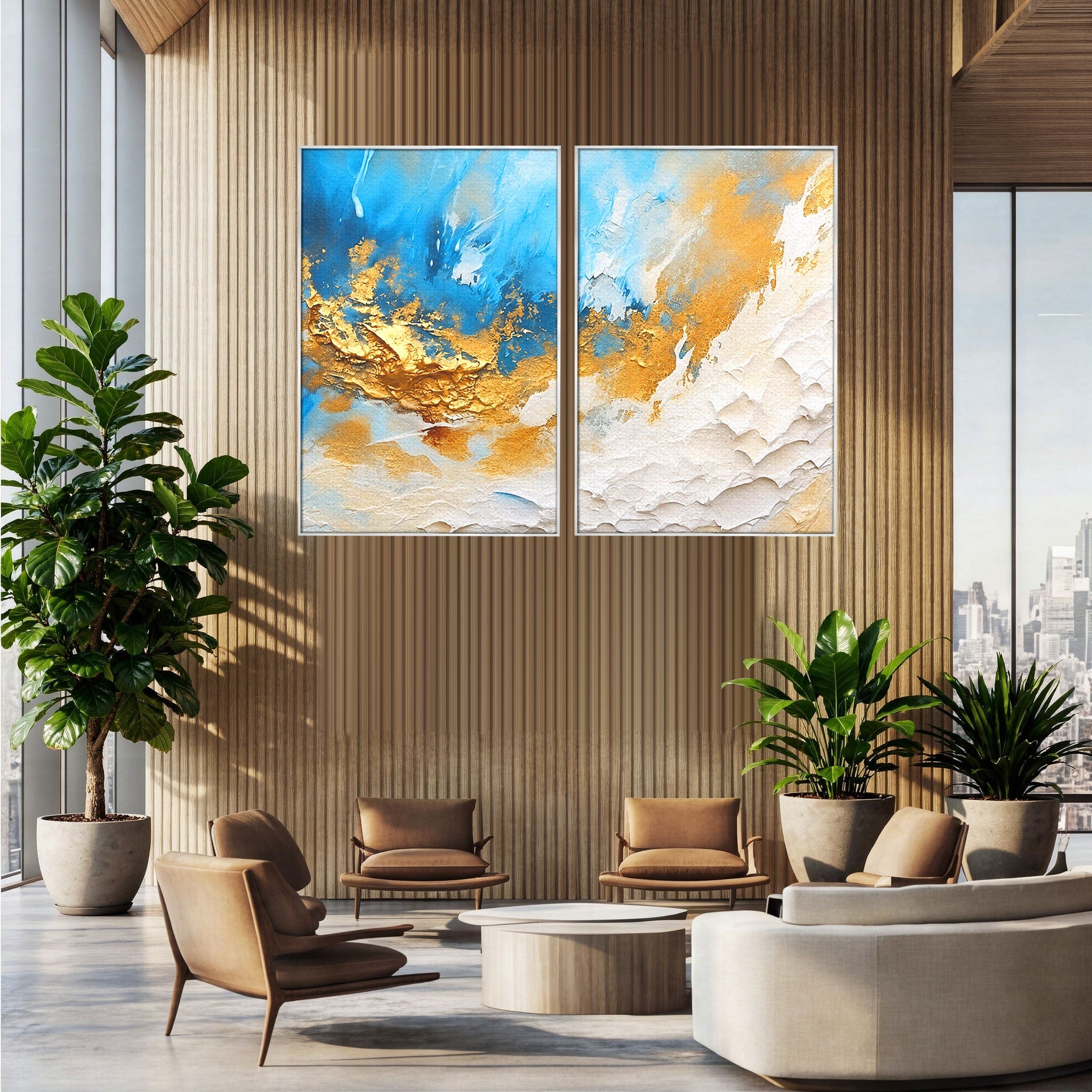 Set 2 Tablouri Canvas Premium LuxCanva® C2-1332, Abstractie Ceruleana, Abstractie, Textura, Modern, Birou, Living, Culori Vibrante