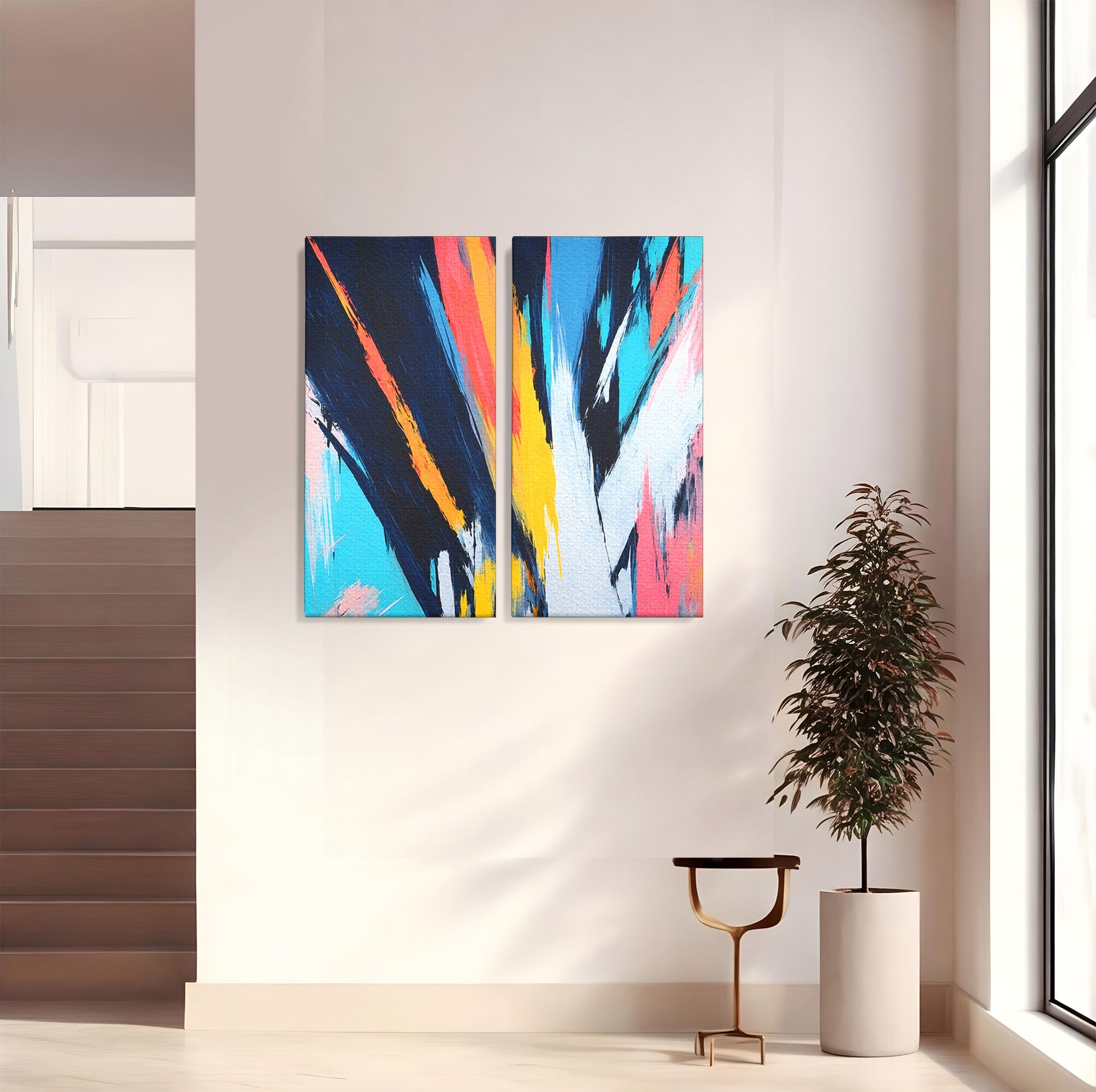 Set 2 Tablouri Canvas Premium LuxCanva® C2-1337, Abstract Dinamic, Abstract, Modern, Energetic, Living, Birou, Culori Vibrante