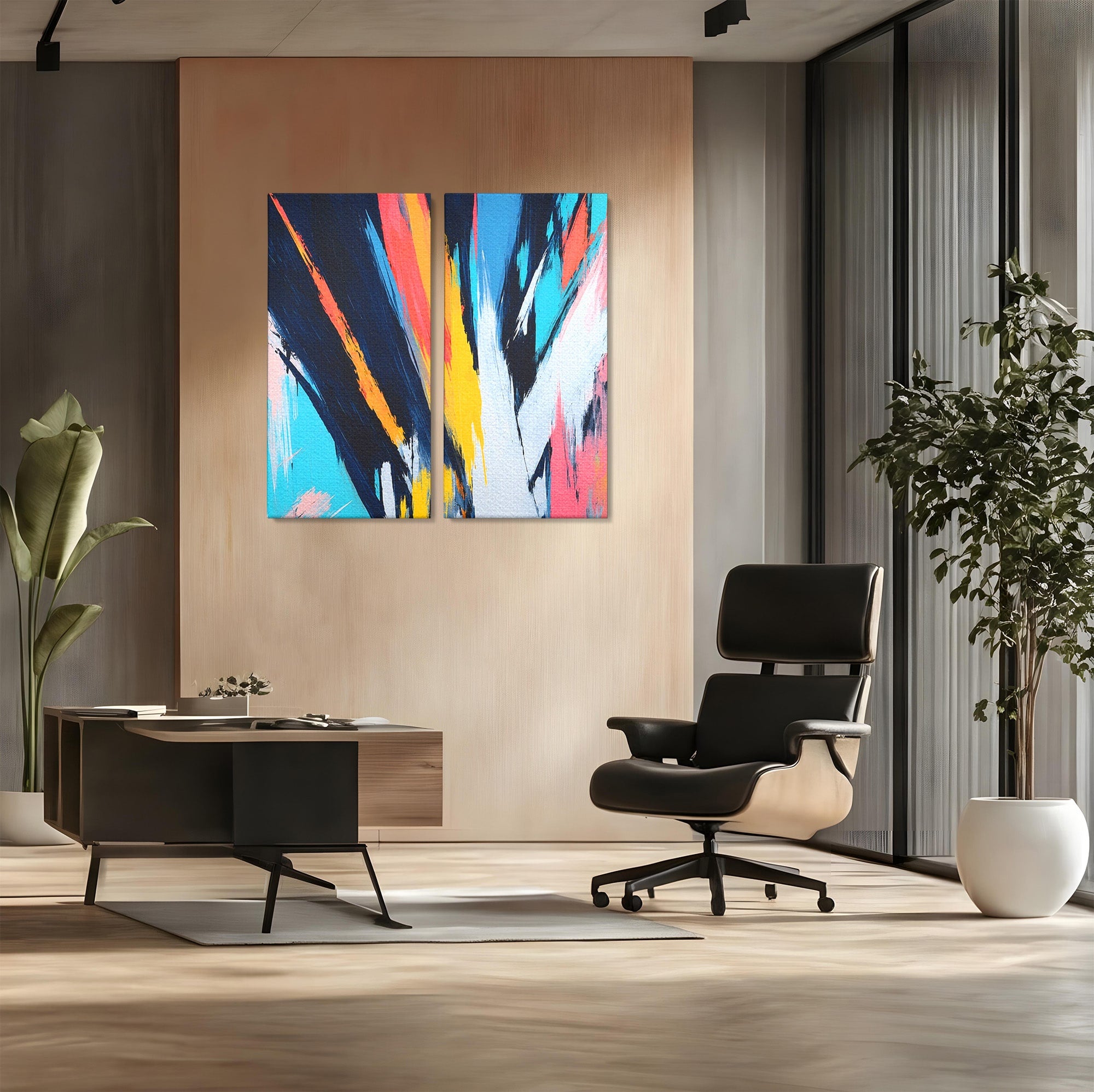 Set 2 Tablouri Canvas Premium LuxCanva® C2-1337, Abstract Dinamic, Abstract, Modern, Energetic, Living, Birou, Culori Vibrante