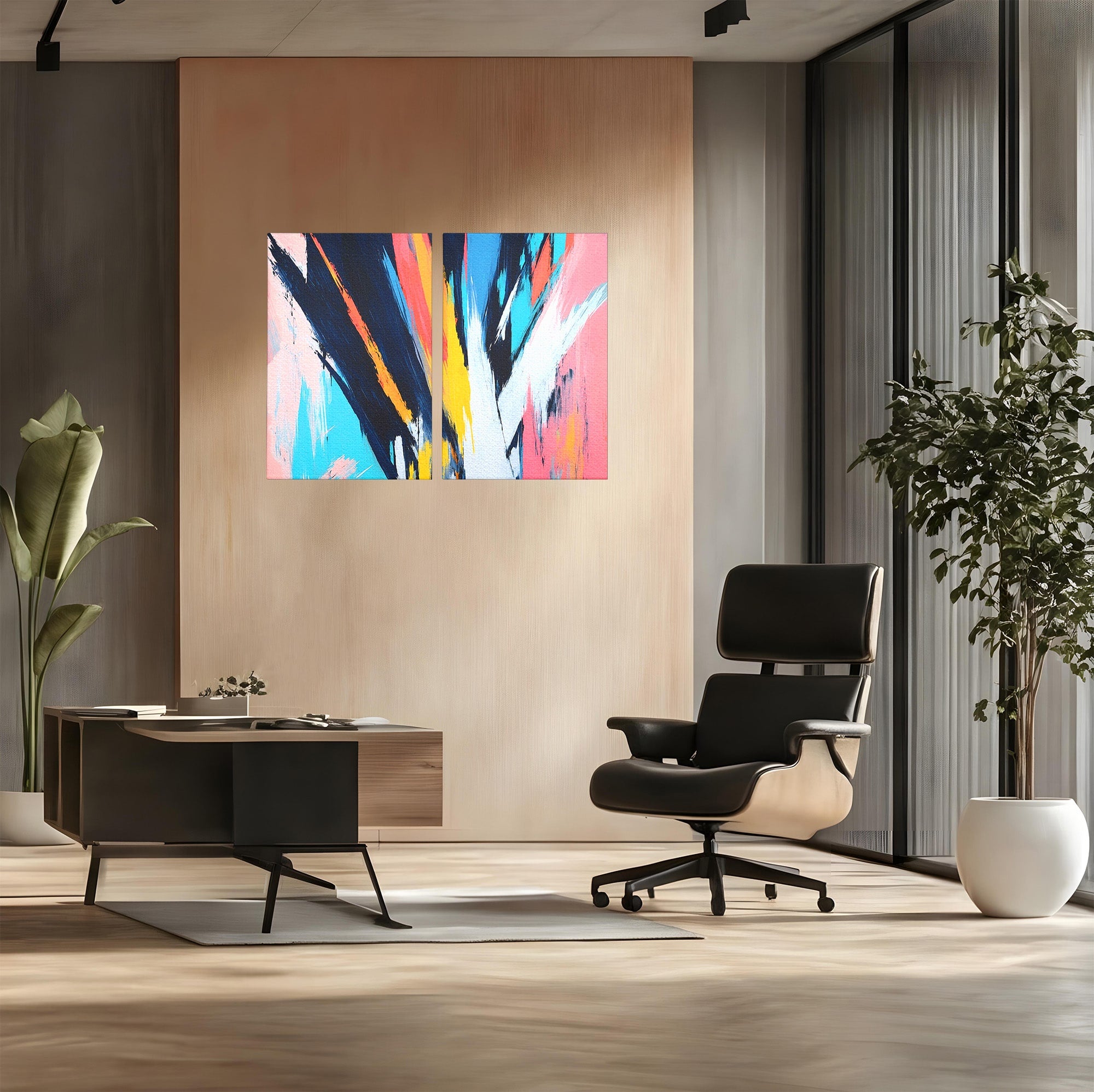 Set 2 Tablouri Canvas Premium LuxCanva® C2-1337, Abstract Dinamic, Abstract, Modern, Energetic, Living, Birou, Culori Vibrante