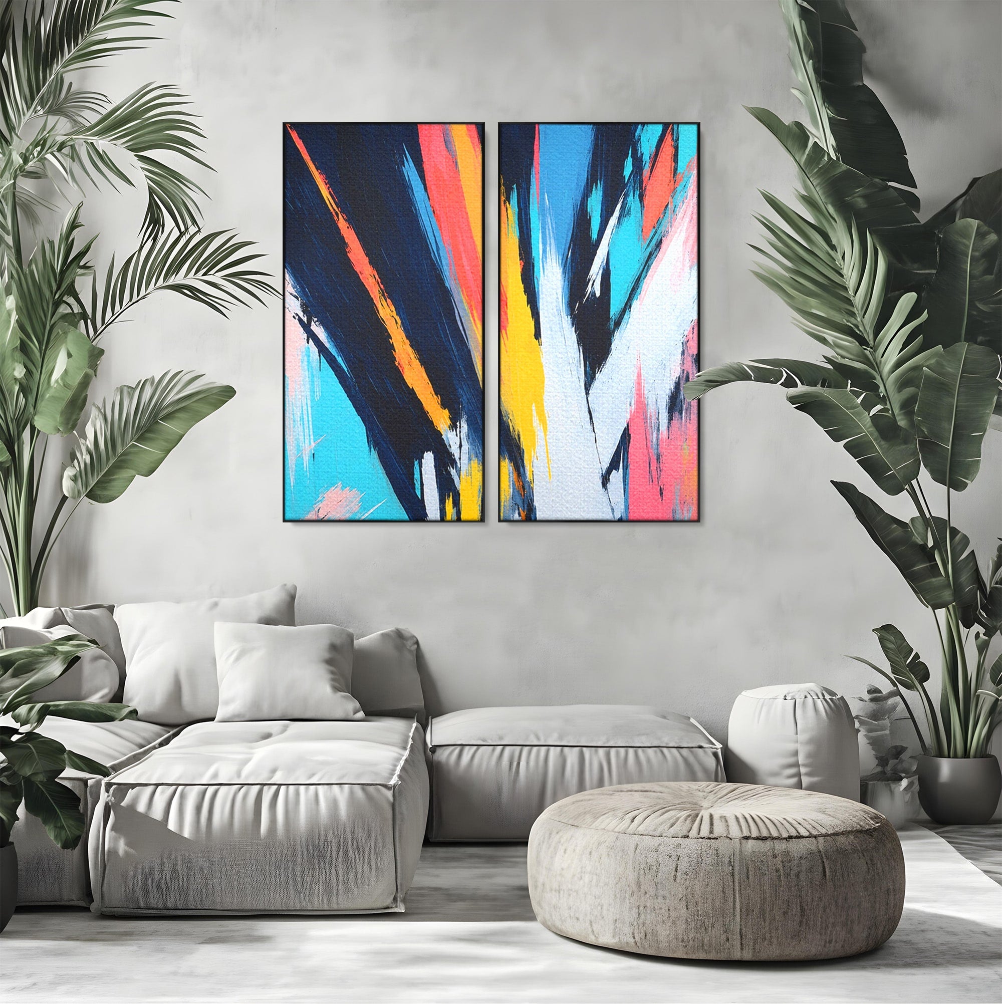 Set 2 Tablouri Canvas Premium LuxCanva® C2-1337, Abstract Dinamic, Abstract, Modern, Energetic, Living, Birou, Culori Vibrante