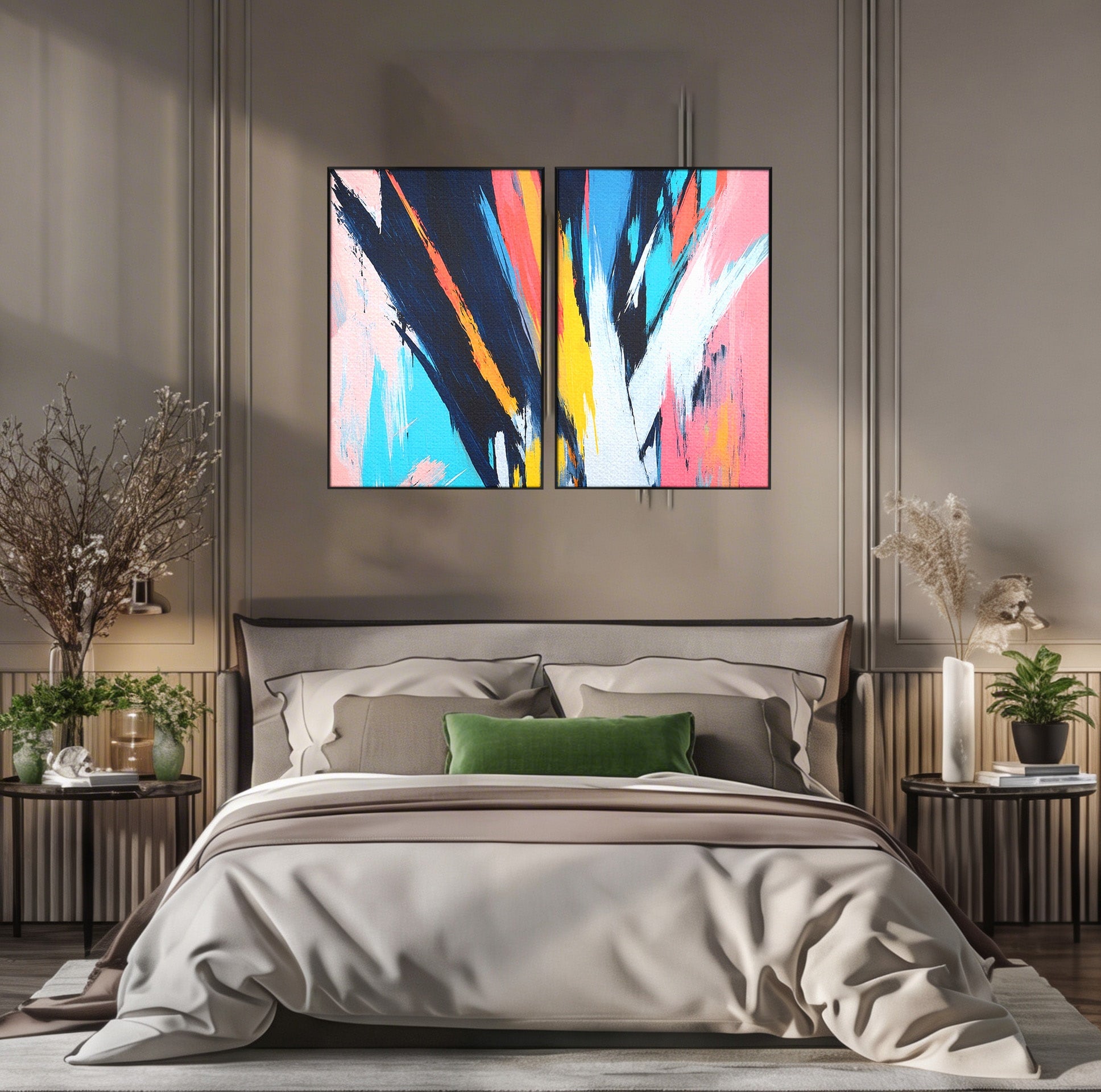 Set 2 Tablouri Canvas Premium LuxCanva® C2-1337, Abstract Dinamic, Abstract, Modern, Energetic, Living, Birou, Culori Vibrante