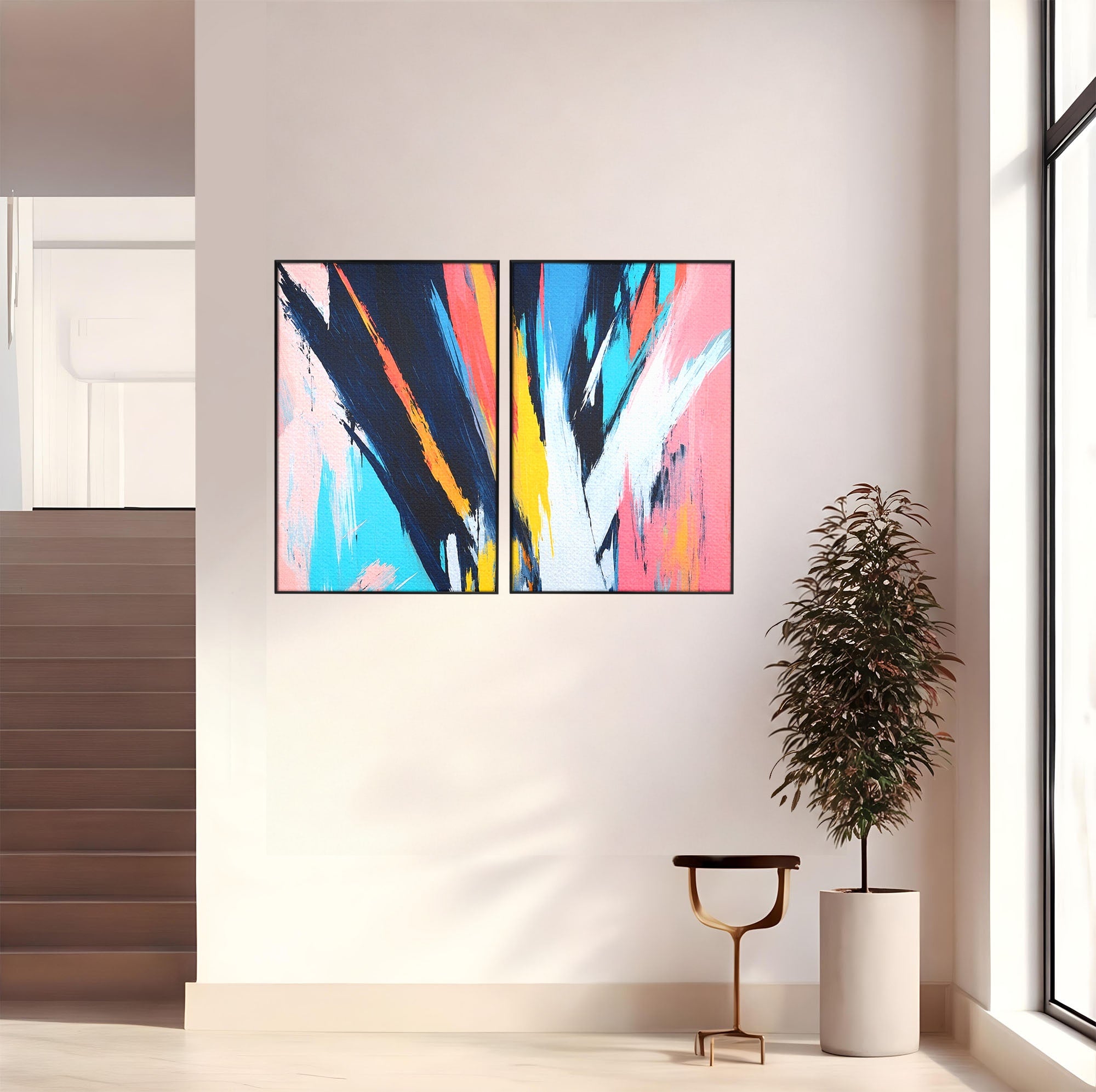 Set 2 Tablouri Canvas Premium LuxCanva® C2-1337, Abstract Dinamic, Abstract, Modern, Energetic, Living, Birou, Culori Vibrante