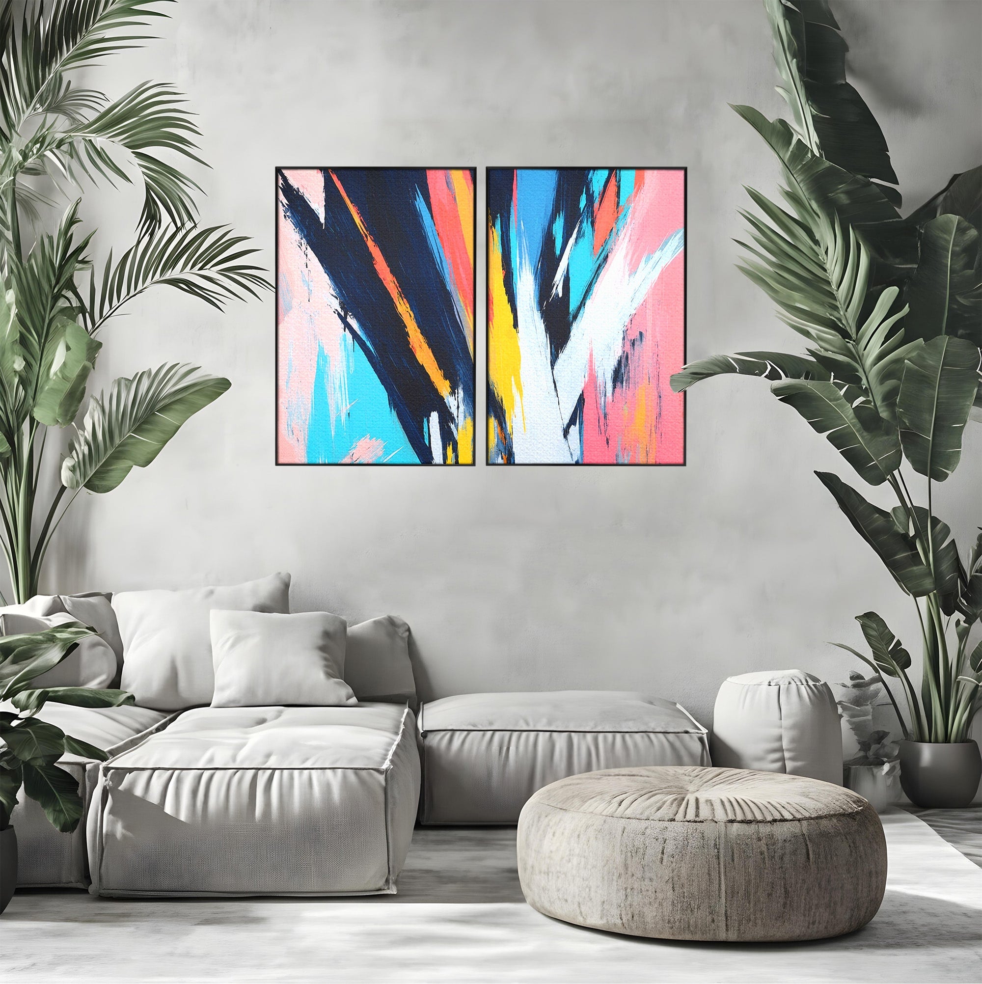 Set 2 Tablouri Canvas Premium LuxCanva® C2-1337, Abstract Dinamic, Abstract, Modern, Energetic, Living, Birou, Culori Vibrante
