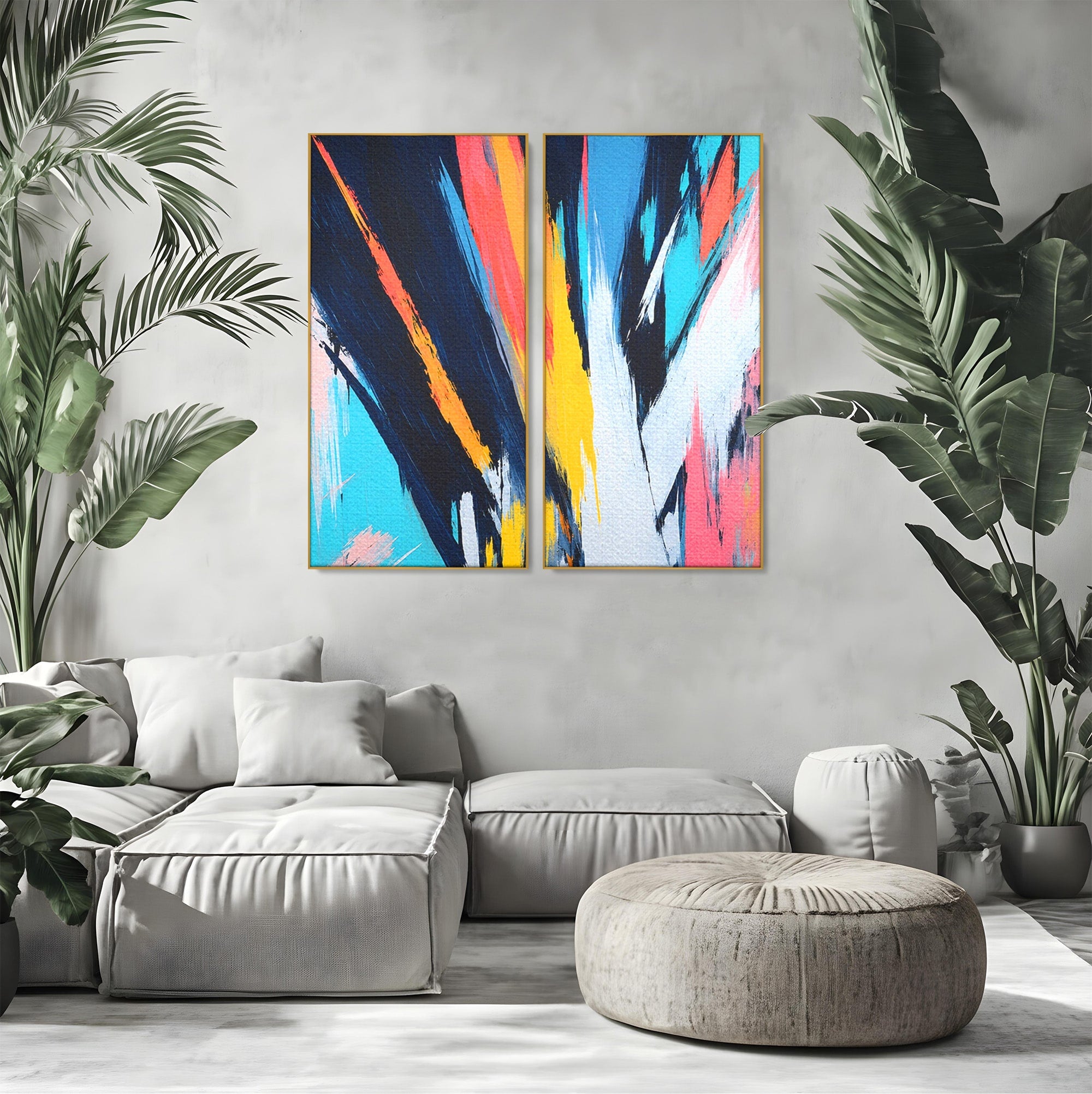 Set 2 Tablouri Canvas Premium LuxCanva® C2-1337, Abstract Dinamic, Abstract, Modern, Energetic, Living, Birou, Culori Vibrante