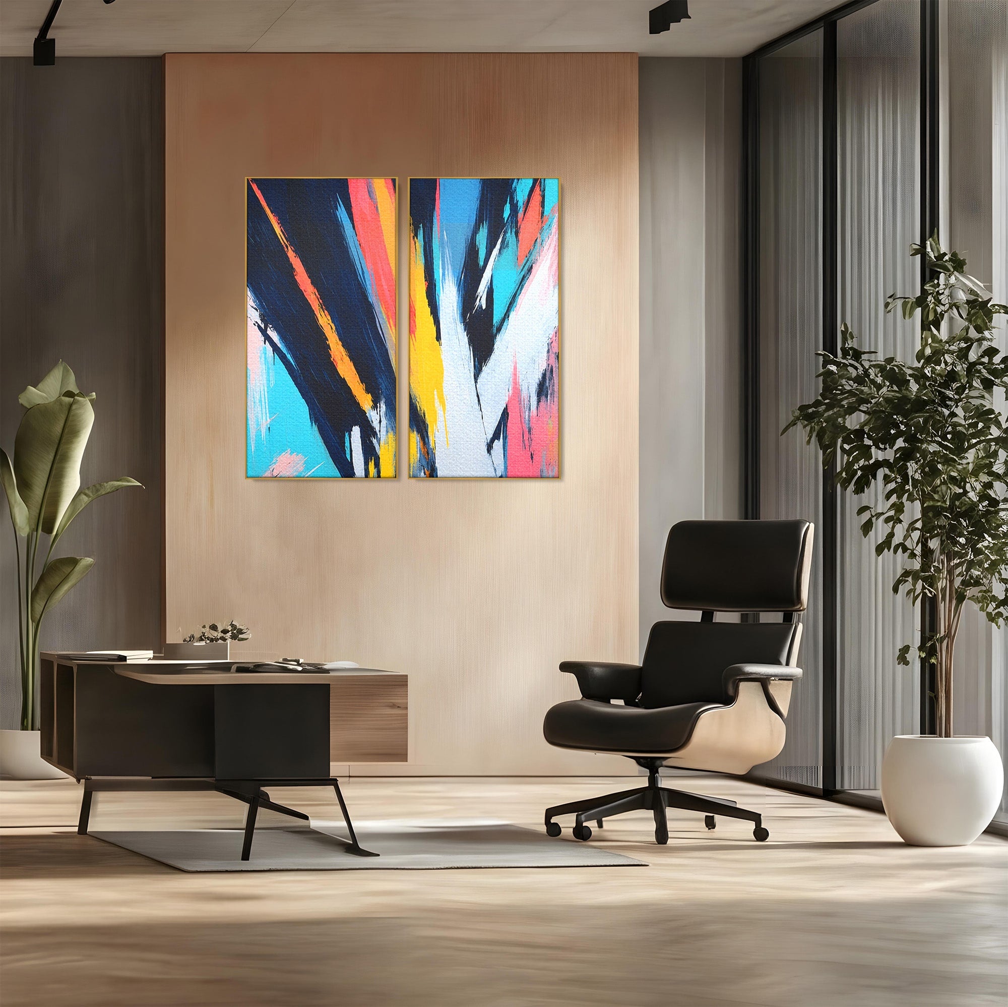 Set 2 Tablouri Canvas Premium LuxCanva® C2-1337, Abstract Dinamic, Abstract, Modern, Energetic, Living, Birou, Culori Vibrante