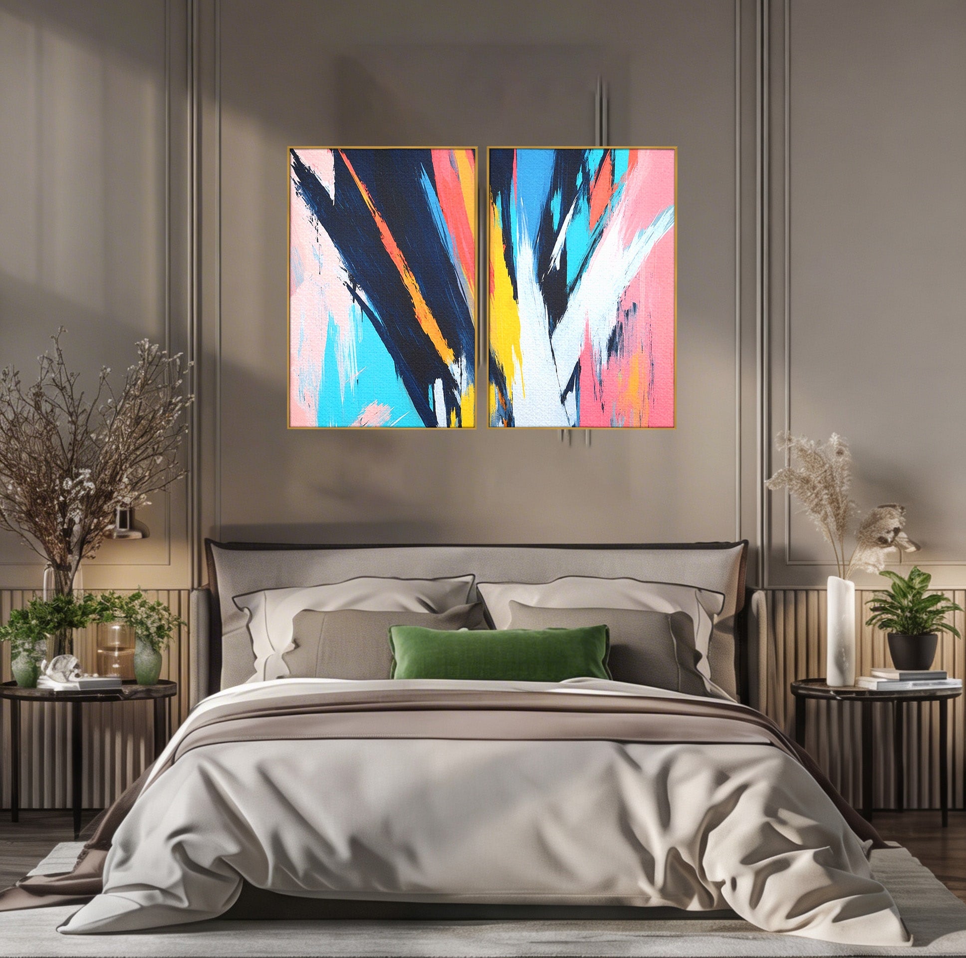 Set 2 Tablouri Canvas Premium LuxCanva® C2-1337, Abstract Dinamic, Abstract, Modern, Energetic, Living, Birou, Culori Vibrante