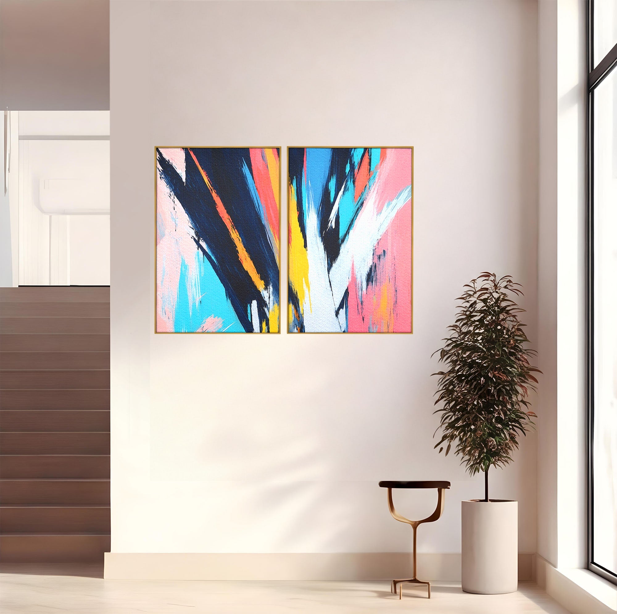 Set 2 Tablouri Canvas Premium LuxCanva® C2-1337, Abstract Dinamic, Abstract, Modern, Energetic, Living, Birou, Culori Vibrante