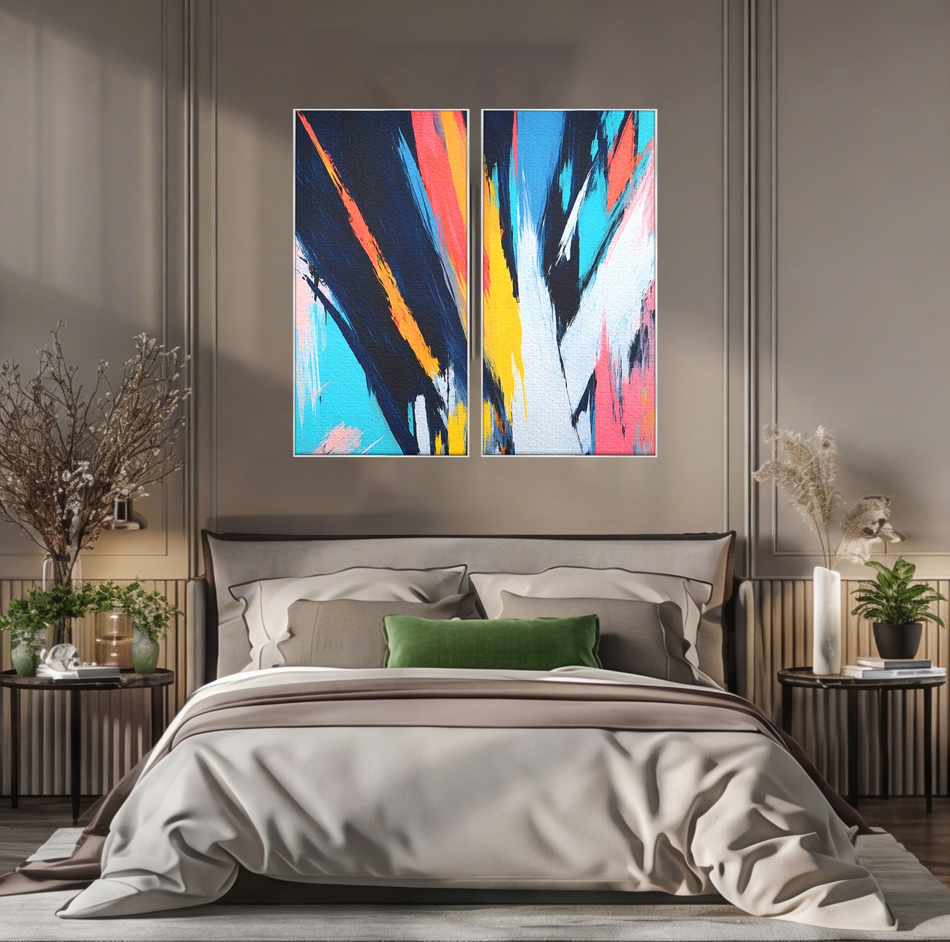 Set 2 Tablouri Canvas Premium LuxCanva® C2-1337, Abstract Dinamic, Abstract, Modern, Energetic, Living, Birou, Culori Vibrante