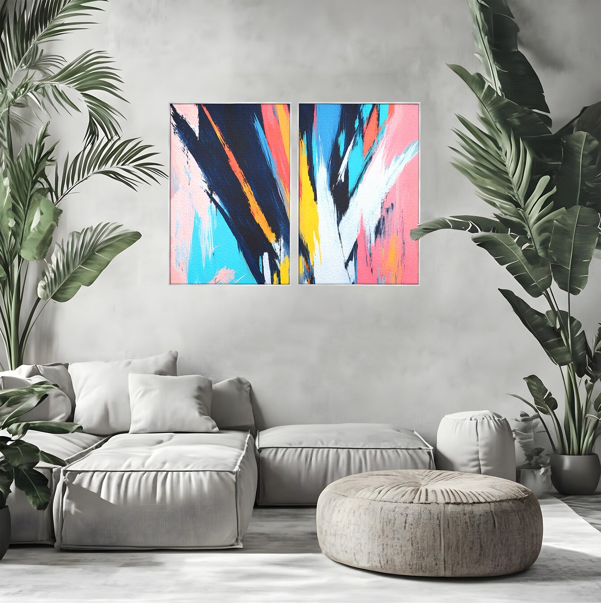 Set 2 Tablouri Canvas Premium LuxCanva® C2-1337, Abstract Dinamic, Abstract, Modern, Energetic, Living, Birou, Culori Vibrante