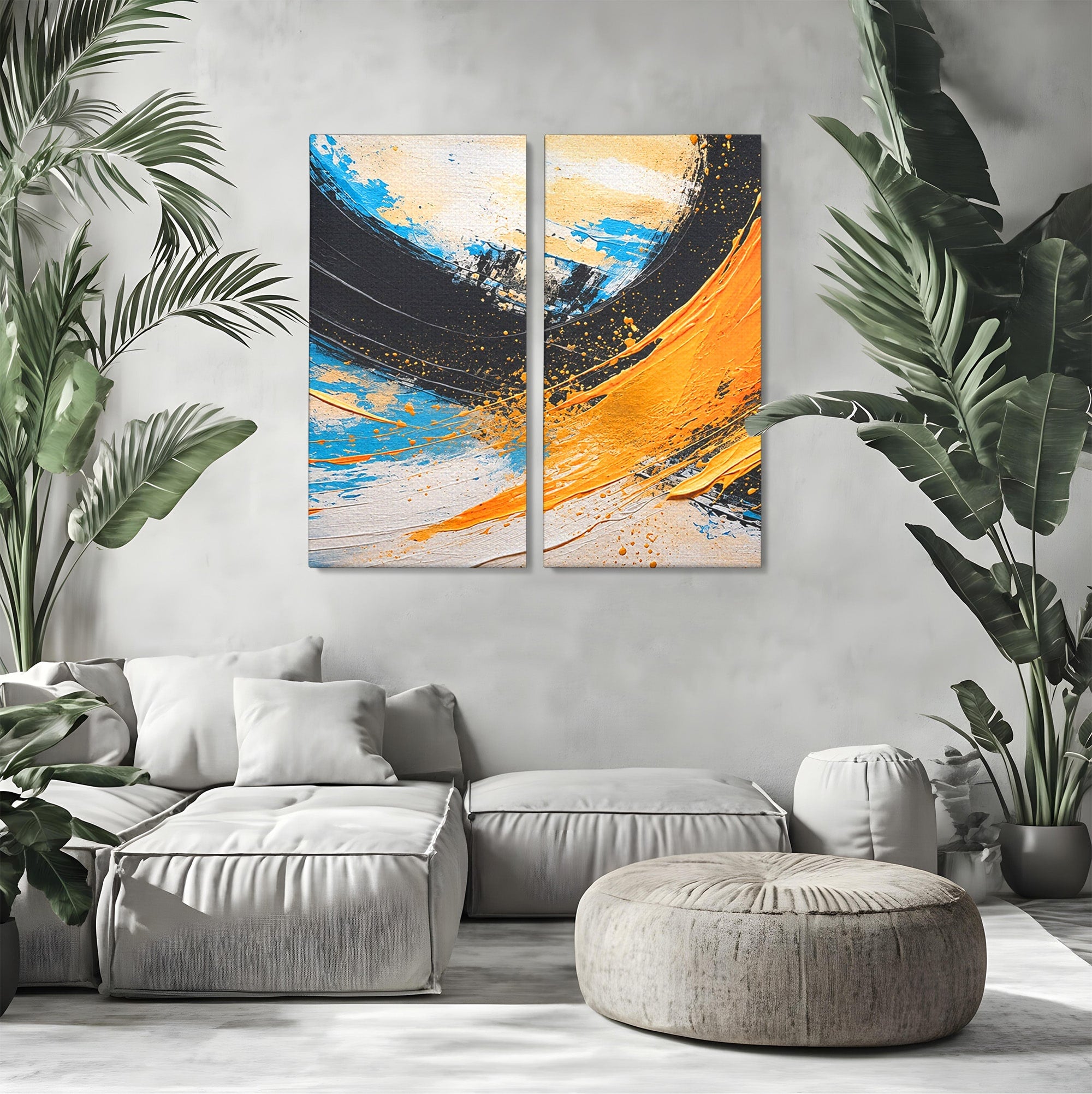 Set 2 Tablouri Canvas Premium LuxCanva® C2-1340, Vortex Abstract, Abstract, Modern, Dinamic, Energetic, Living, Birou, Culori Vibrante