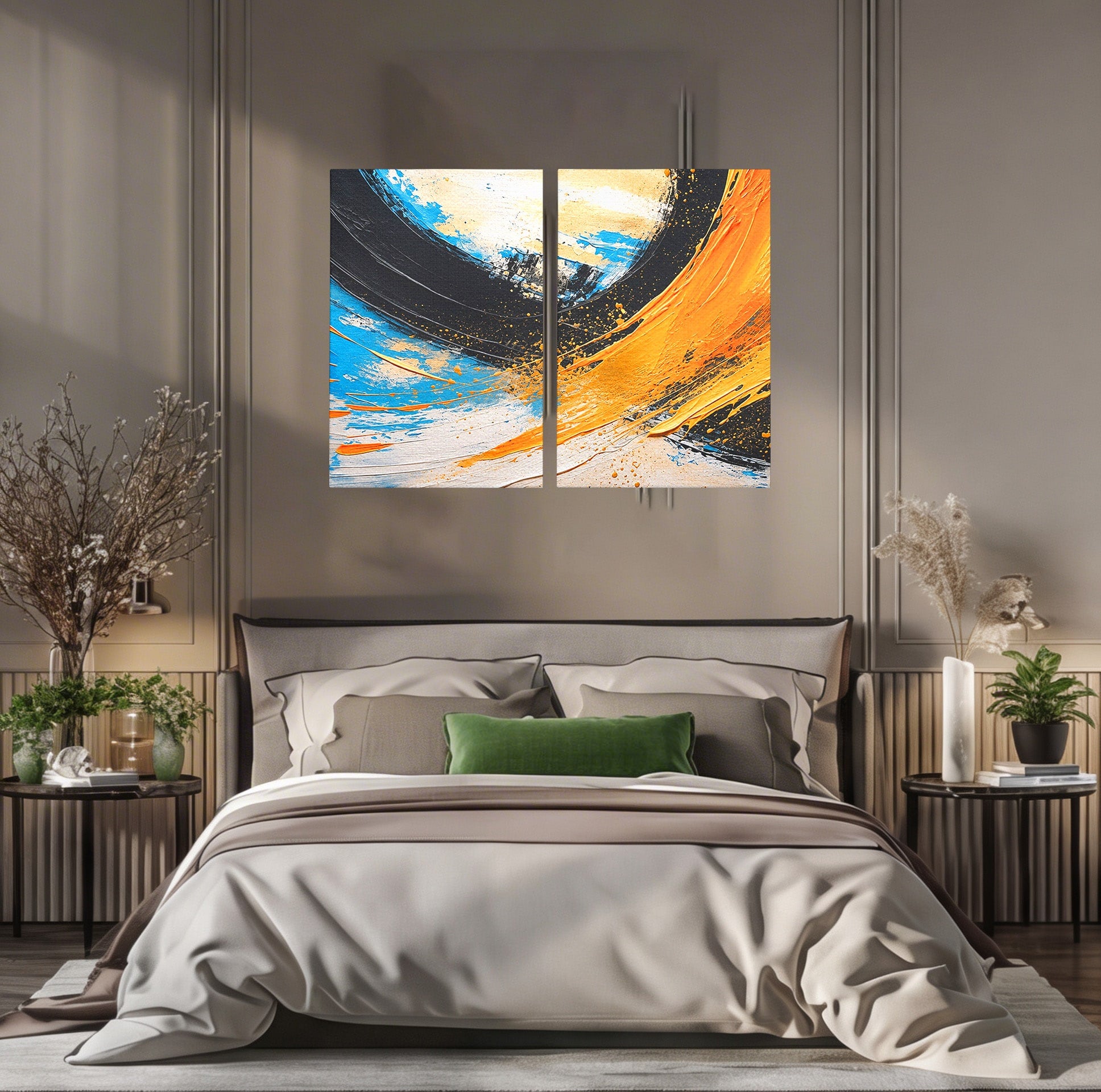 Set 2 Tablouri Canvas Premium LuxCanva® C2-1340, Vortex Abstract, Abstract, Modern, Dinamic, Energetic, Living, Birou, Culori Vibrante