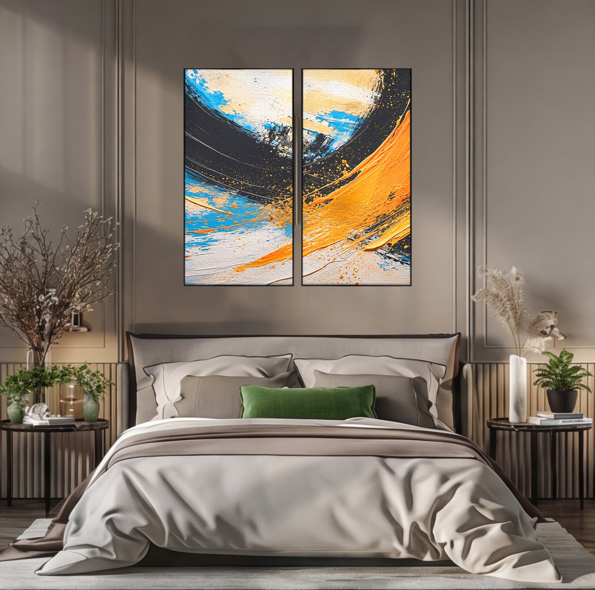 Set 2 Tablouri Canvas Premium LuxCanva® C2-1340, Vortex Abstract, Abstract, Modern, Dinamic, Energetic, Living, Birou, Culori Vibrante