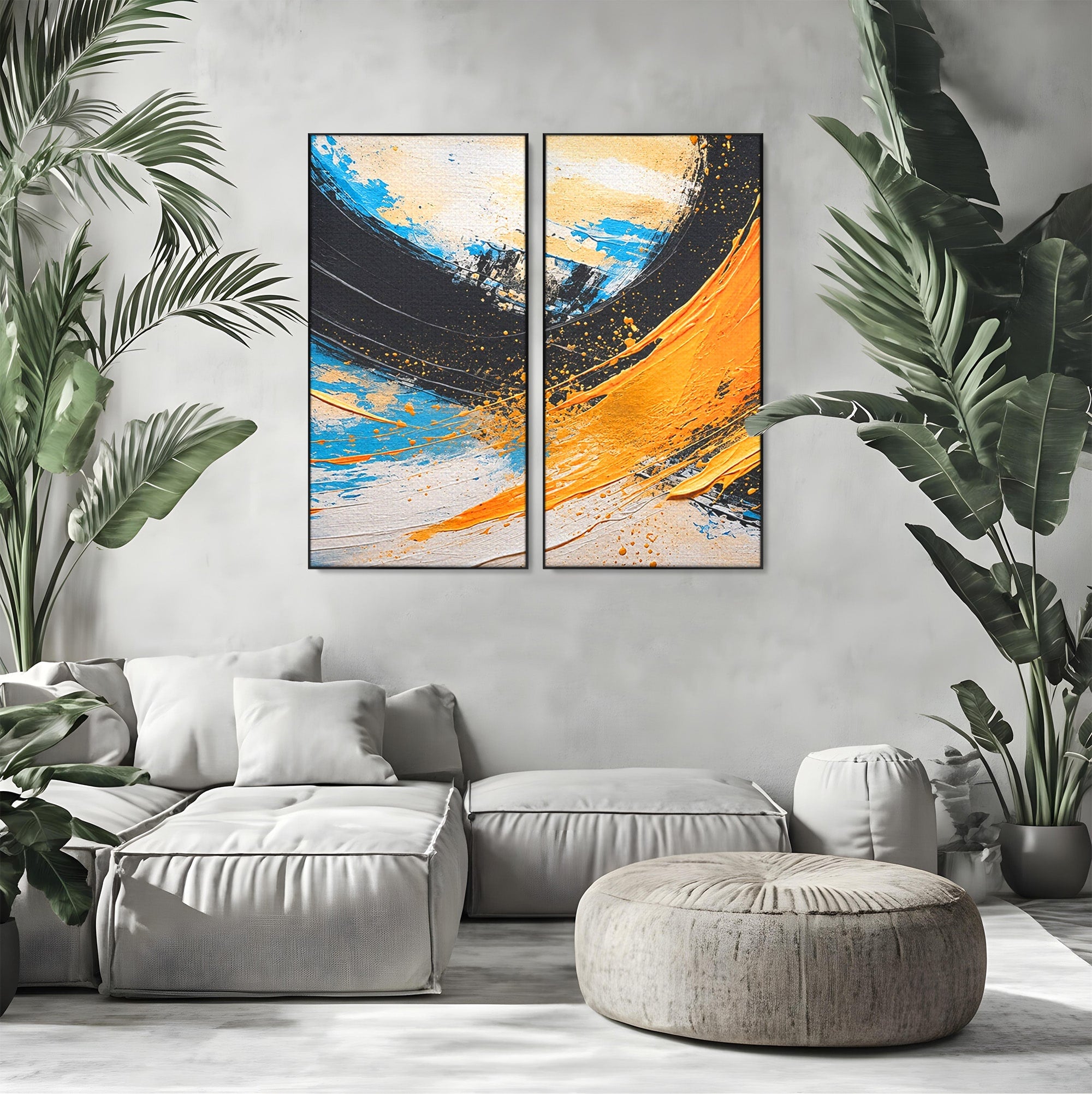 Set 2 Tablouri Canvas Premium LuxCanva® C2-1340, Vortex Abstract, Abstract, Modern, Dinamic, Energetic, Living, Birou, Culori Vibrante