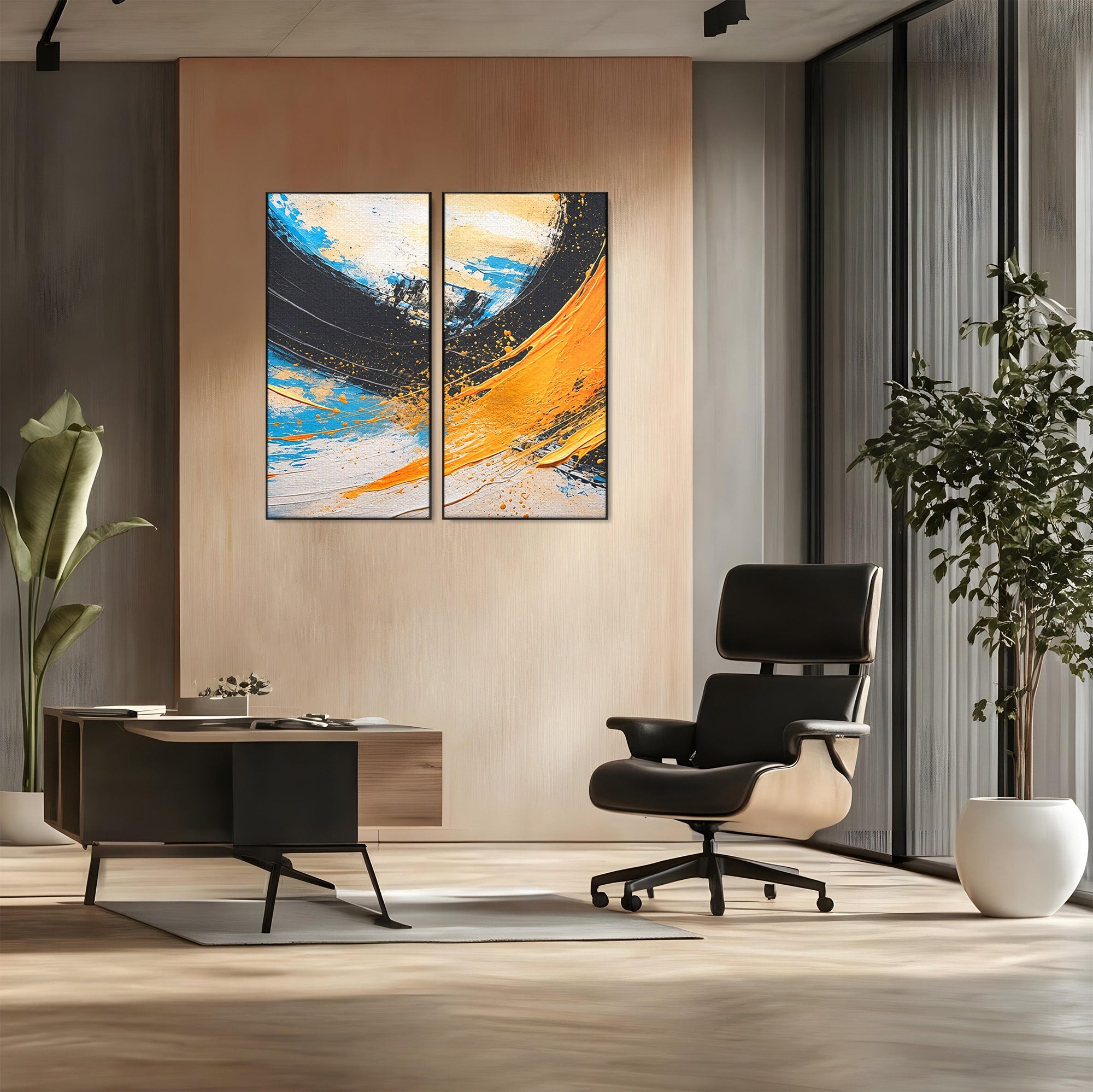 Set 2 Tablouri Canvas Premium LuxCanva® C2-1340, Vortex Abstract, Abstract, Modern, Dinamic, Energetic, Living, Birou, Culori Vibrante