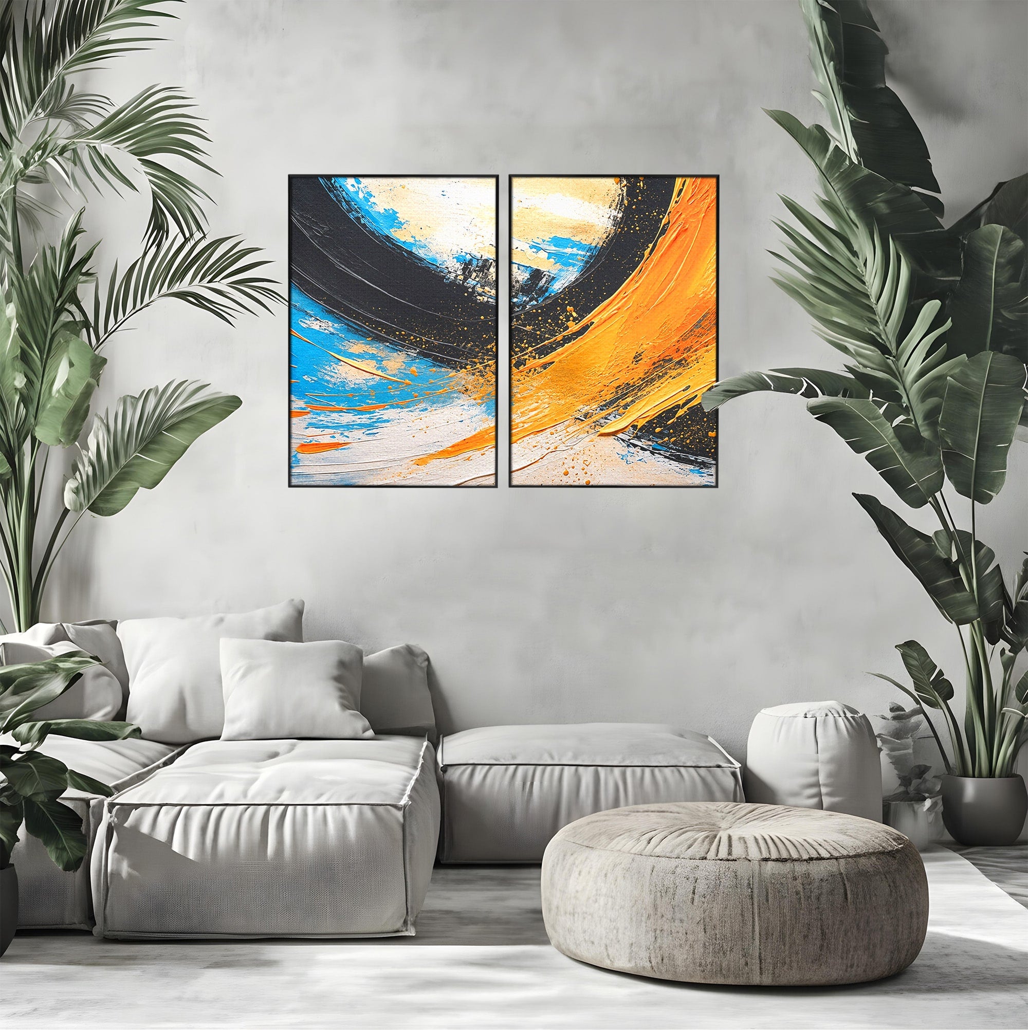 Set 2 Tablouri Canvas Premium LuxCanva® C2-1340, Vortex Abstract, Abstract, Modern, Dinamic, Energetic, Living, Birou, Culori Vibrante