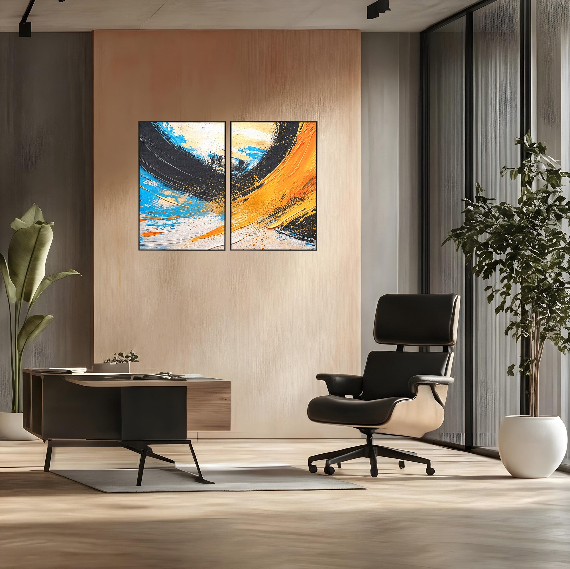 Set 2 Tablouri Canvas Premium LuxCanva® C2-1340, Vortex Abstract, Abstract, Modern, Dinamic, Energetic, Living, Birou, Culori Vibrante