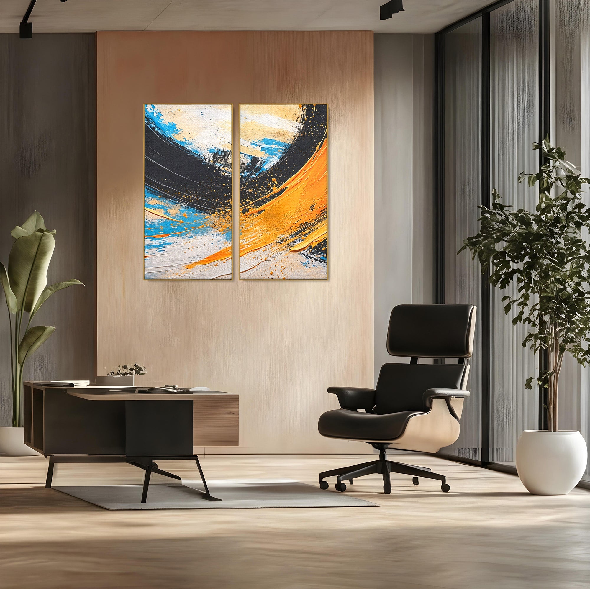 Set 2 Tablouri Canvas Premium LuxCanva® C2-1340, Vortex Abstract, Abstract, Modern, Dinamic, Energetic, Living, Birou, Culori Vibrante