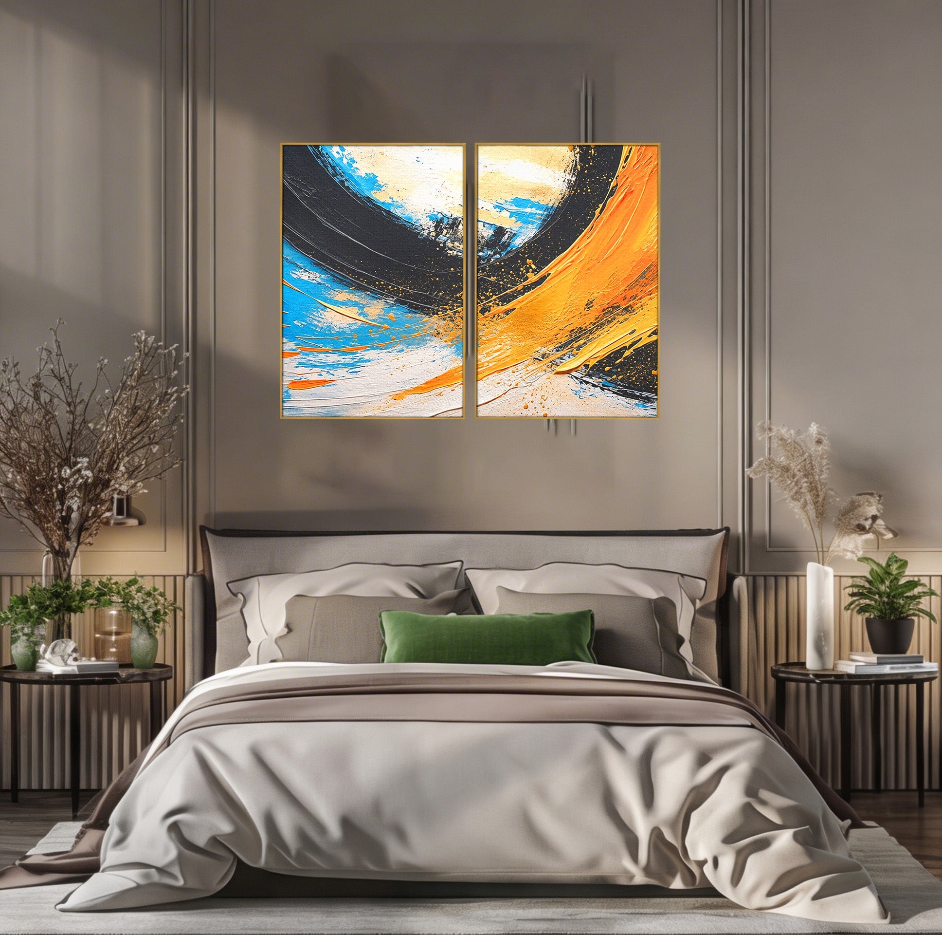 Set 2 Tablouri Canvas Premium LuxCanva® C2-1340, Vortex Abstract, Abstract, Modern, Dinamic, Energetic, Living, Birou, Culori Vibrante