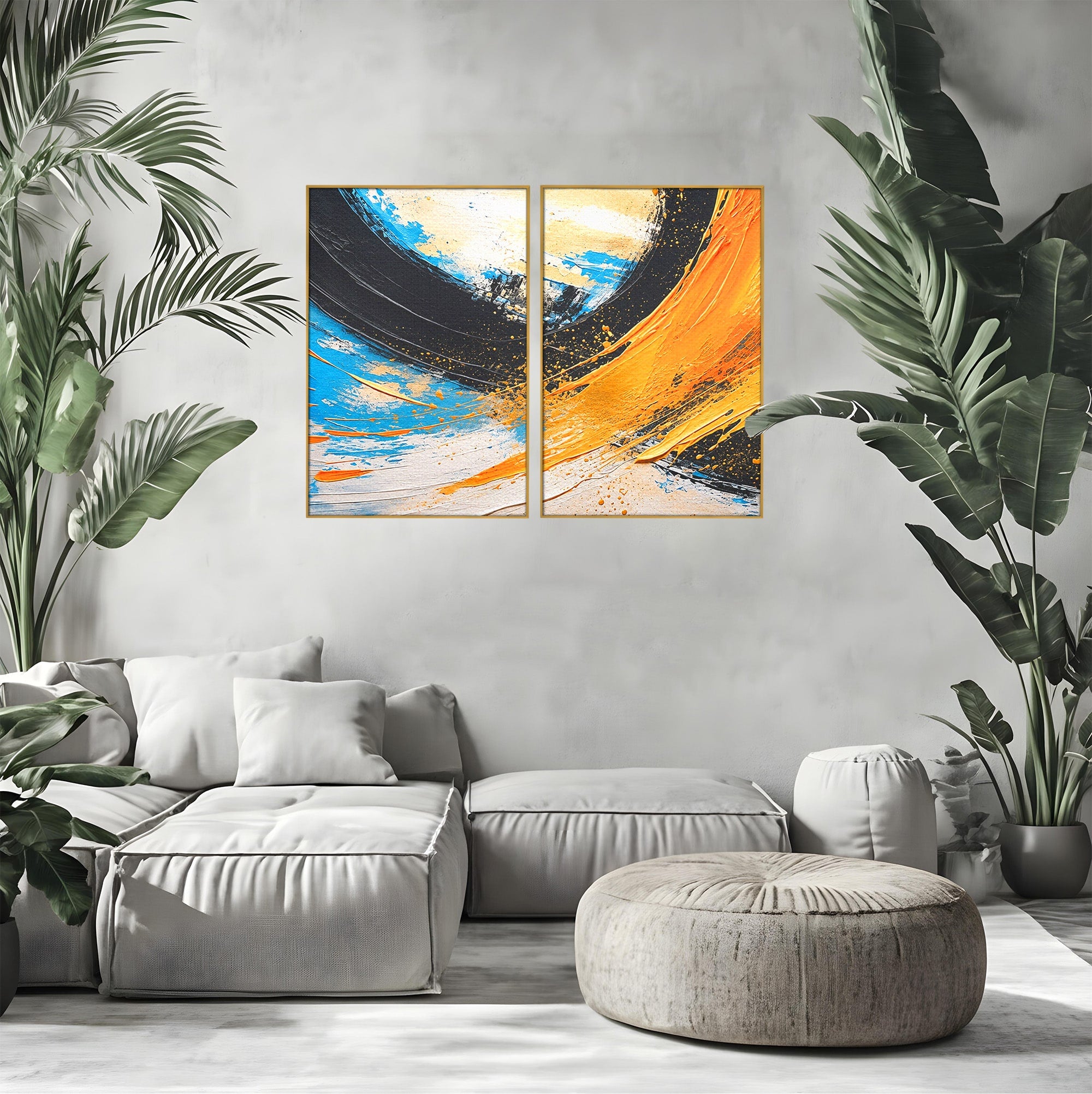 Set 2 Tablouri Canvas Premium LuxCanva® C2-1340, Vortex Abstract, Abstract, Modern, Dinamic, Energetic, Living, Birou, Culori Vibrante