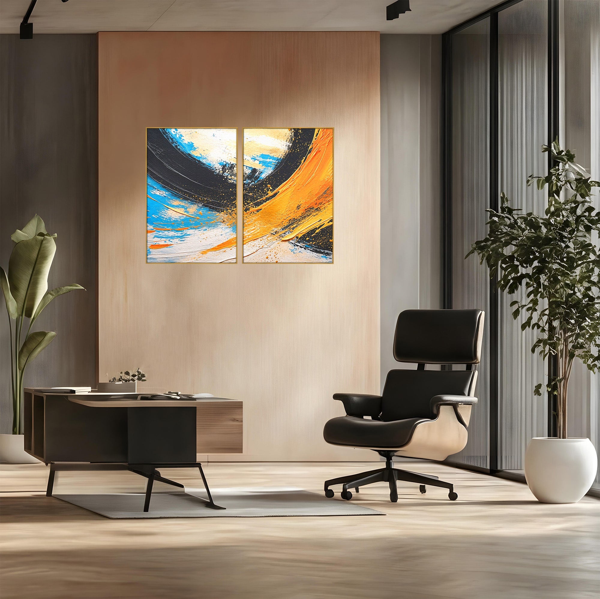 Set 2 Tablouri Canvas Premium LuxCanva® C2-1340, Vortex Abstract, Abstract, Modern, Dinamic, Energetic, Living, Birou, Culori Vibrante