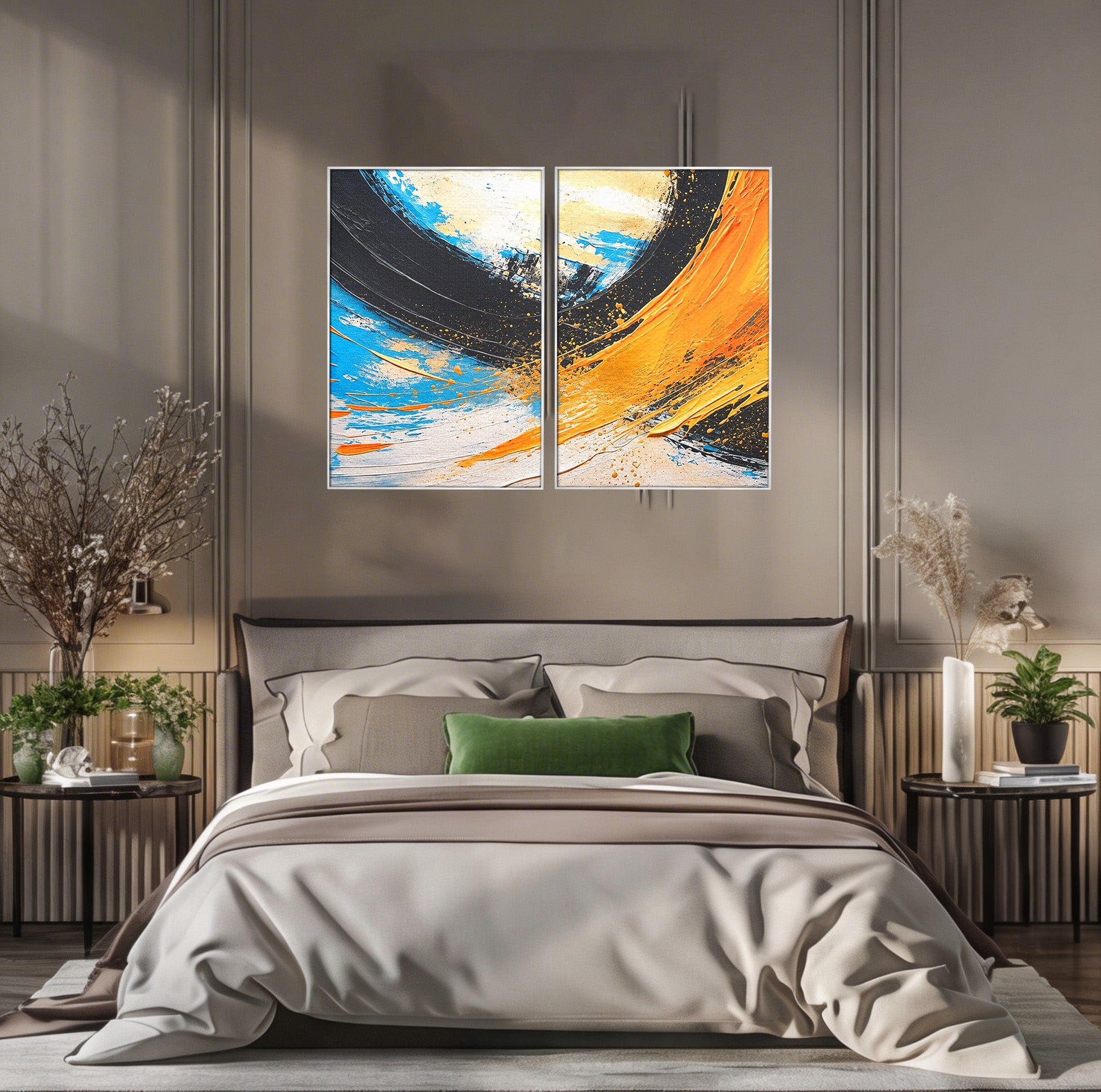 Set 2 Tablouri Canvas Premium LuxCanva® C2-1340, Vortex Abstract, Abstract, Modern, Dinamic, Energetic, Living, Birou, Culori Vibrante