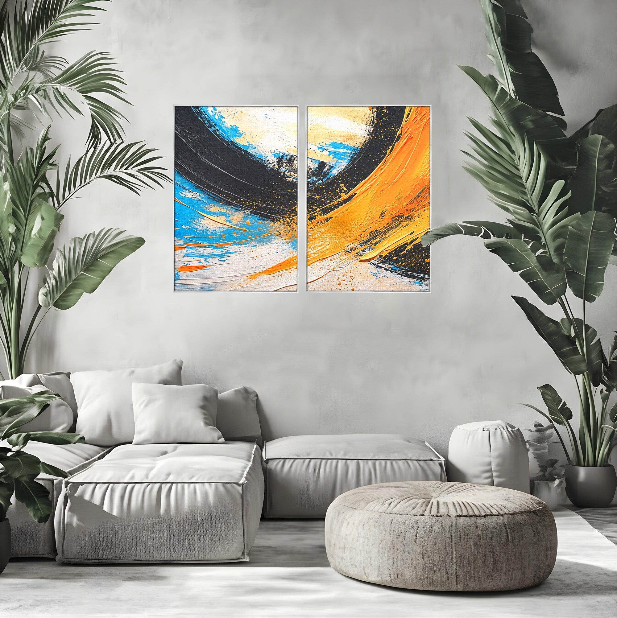 Set 2 Tablouri Canvas Premium LuxCanva® C2-1340, Vortex Abstract, Abstract, Modern, Dinamic, Energetic, Living, Birou, Culori Vibrante