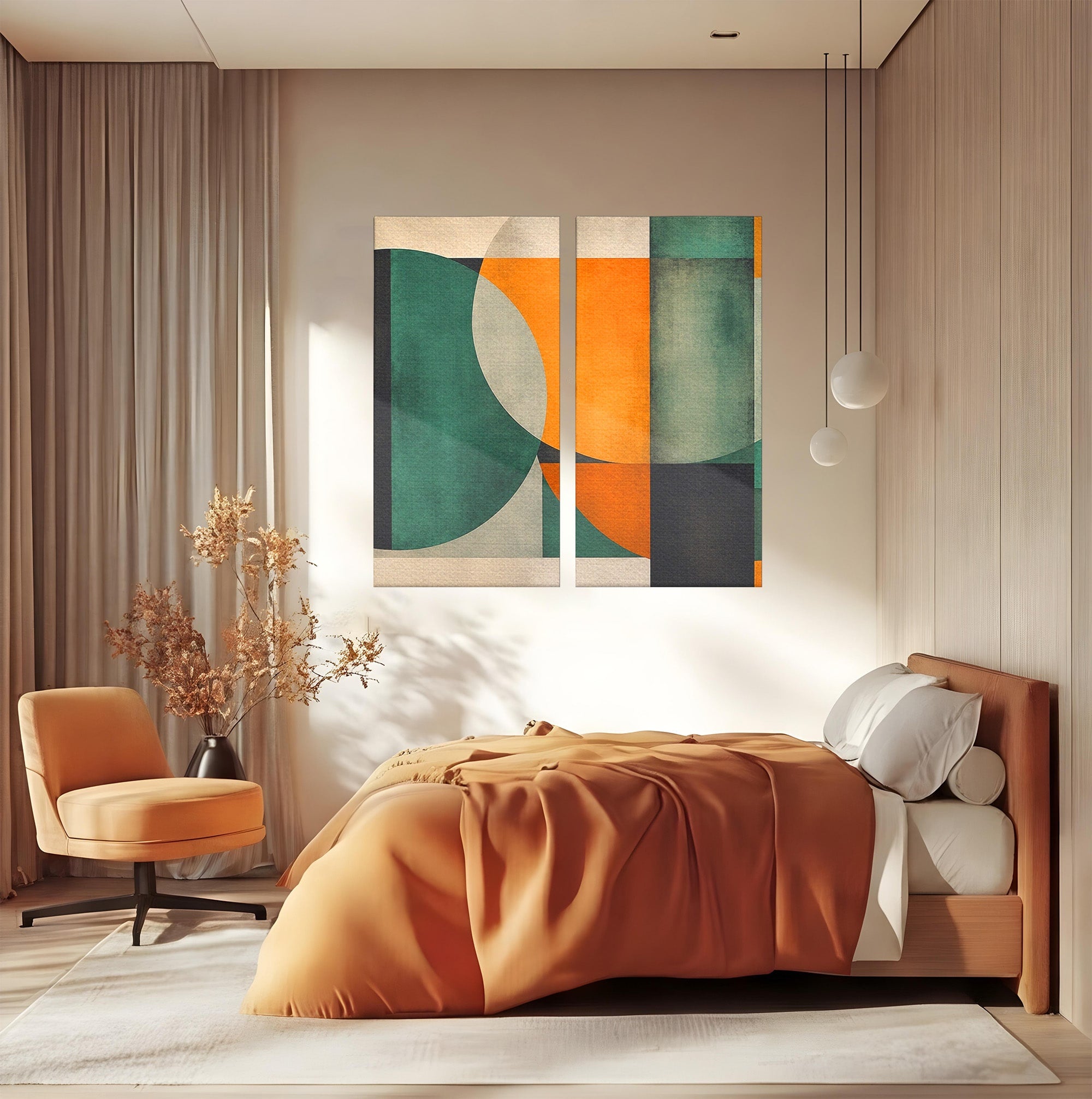 Set 2 Tablouri Canvas Premium LuxCanva® C2-1345, Forme Geometrice Abstracte, Abstract, Geometric, Modern, Arta, Birou, Culori Vibrante