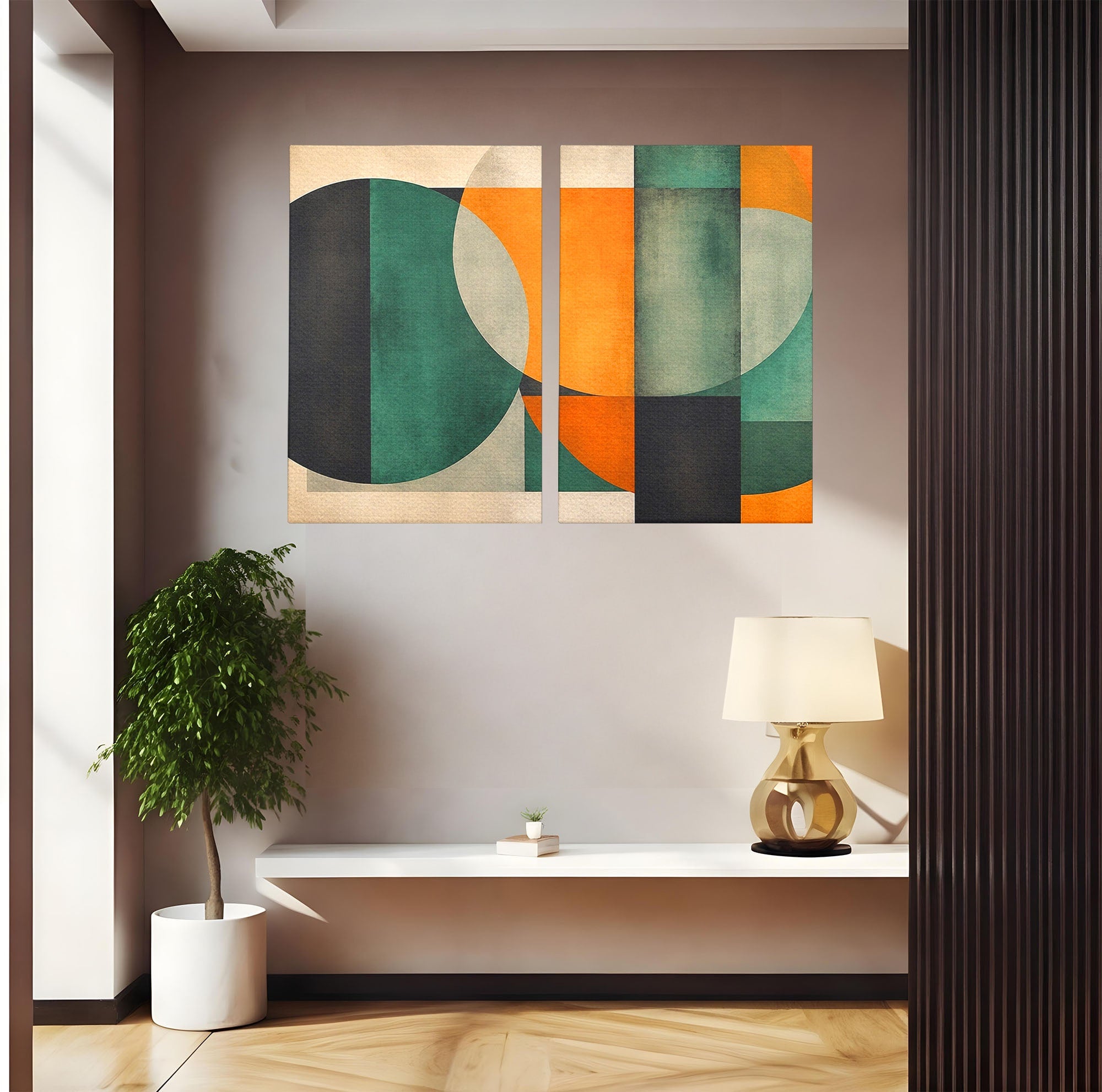 Set 2 Tablouri Canvas Premium LuxCanva® C2-1345, Forme Geometrice Abstracte, Abstract, Geometric, Modern, Arta, Birou, Culori Vibrante