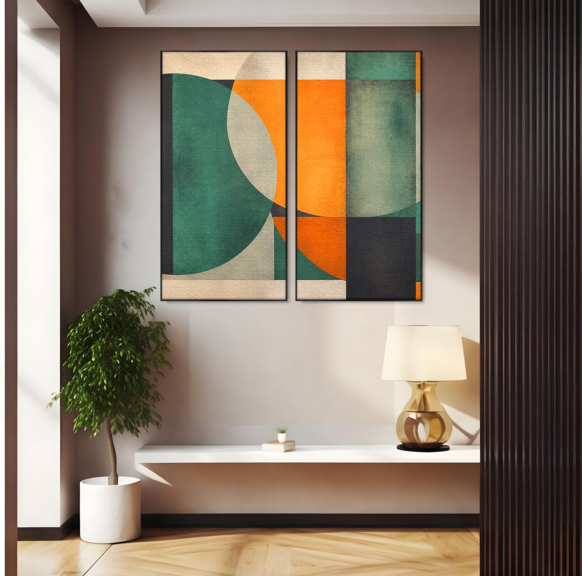Set 2 Tablouri Canvas Premium LuxCanva® C2-1345, Forme Geometrice Abstracte, Abstract, Geometric, Modern, Arta, Birou, Culori Vibrante
