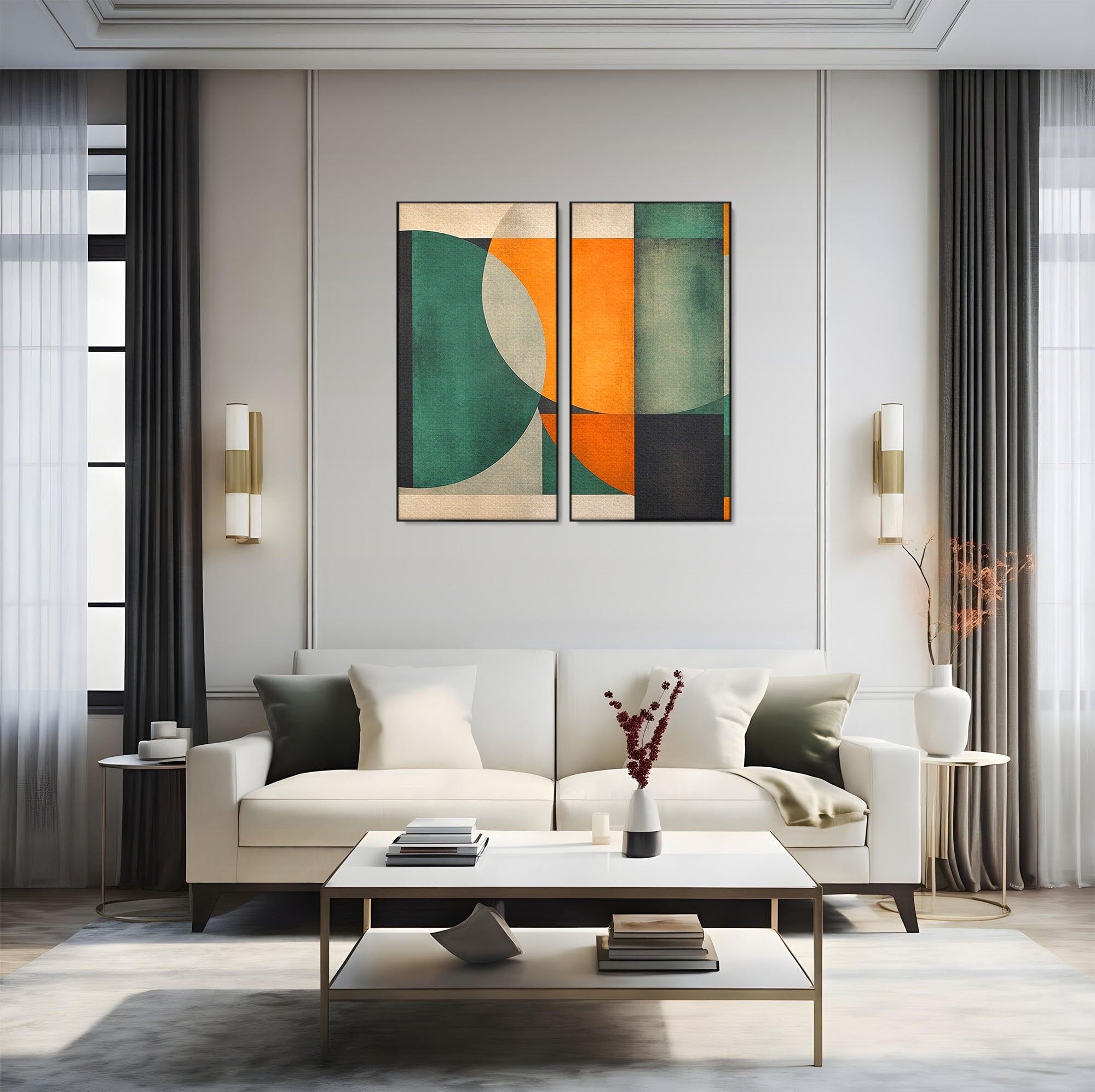 Set 2 Tablouri Canvas Premium LuxCanva® C2-1345, Forme Geometrice Abstracte, Abstract, Geometric, Modern, Arta, Birou, Culori Vibrante