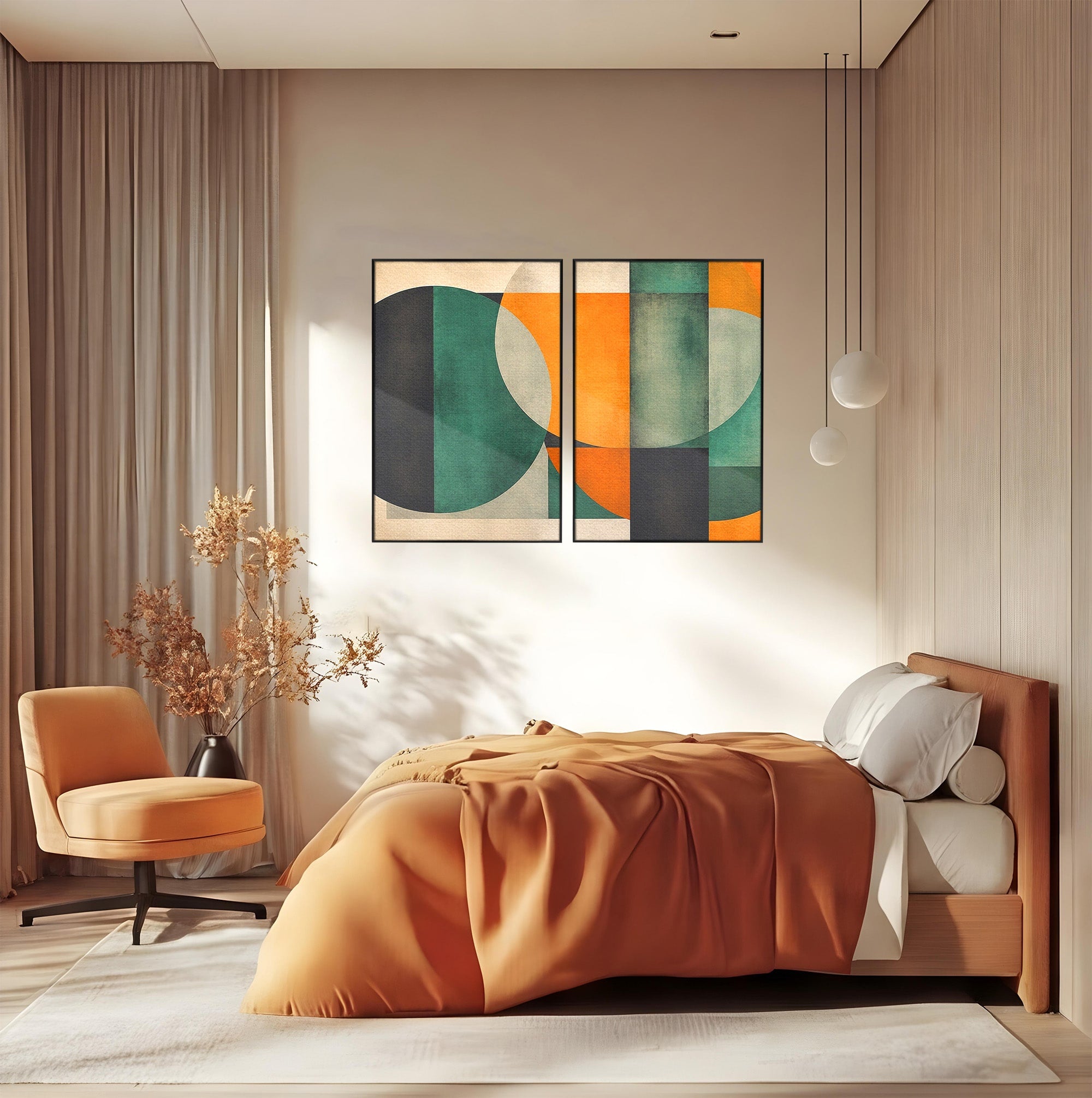 Set 2 Tablouri Canvas Premium LuxCanva® C2-1345, Forme Geometrice Abstracte, Abstract, Geometric, Modern, Arta, Birou, Culori Vibrante