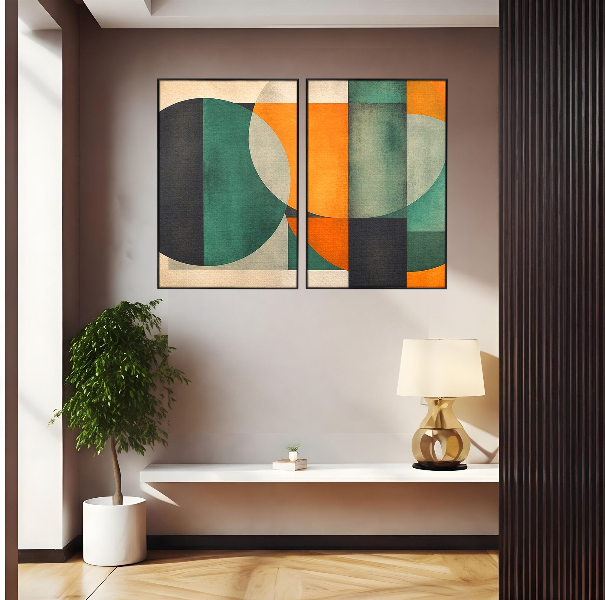 Set 2 Tablouri Canvas Premium LuxCanva® C2-1345, Forme Geometrice Abstracte, Abstract, Geometric, Modern, Arta, Birou, Culori Vibrante