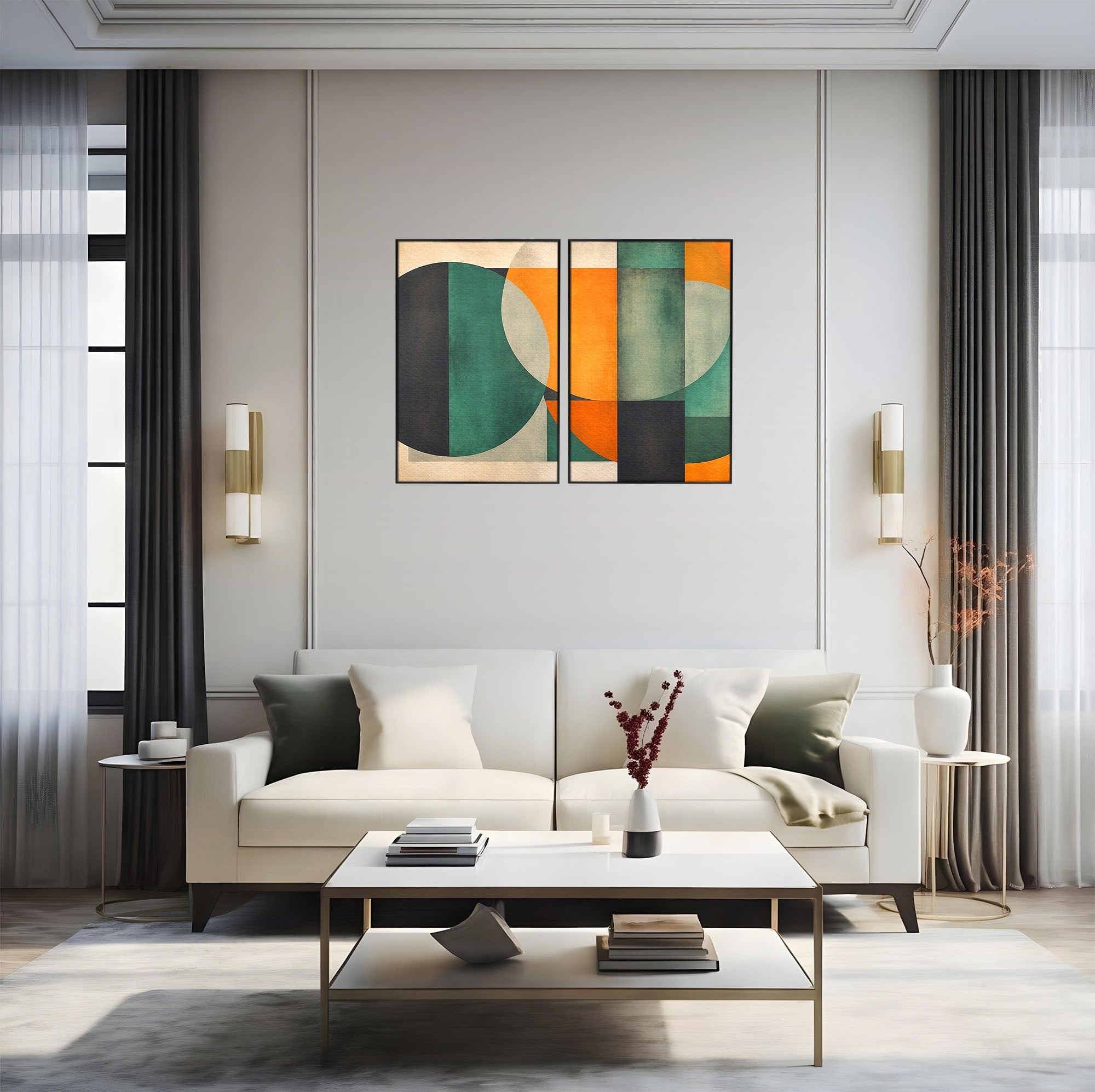 Set 2 Tablouri Canvas Premium LuxCanva® C2-1345, Forme Geometrice Abstracte, Abstract, Geometric, Modern, Arta, Birou, Culori Vibrante