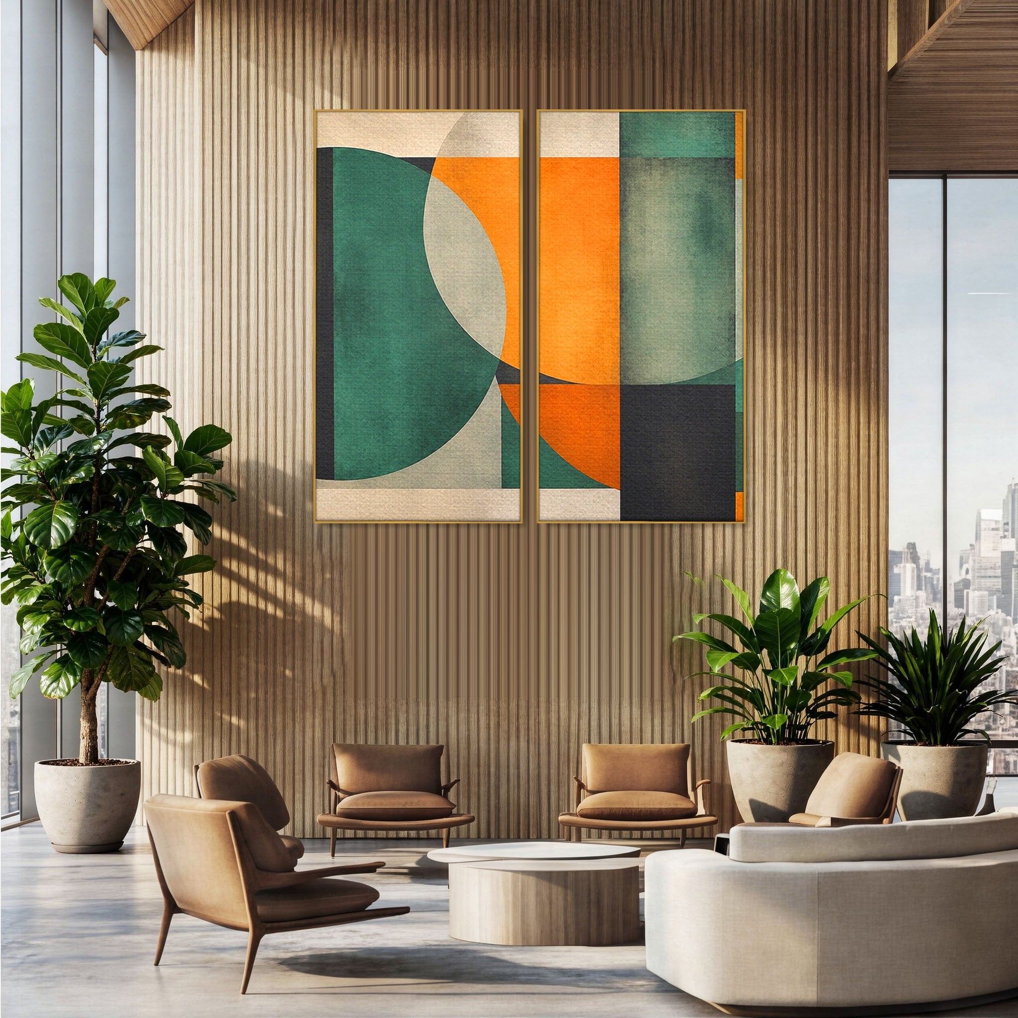 Set 2 Tablouri Canvas Premium LuxCanva® C2-1345, Forme Geometrice Abstracte, Abstract, Geometric, Modern, Arta, Birou, Culori Vibrante